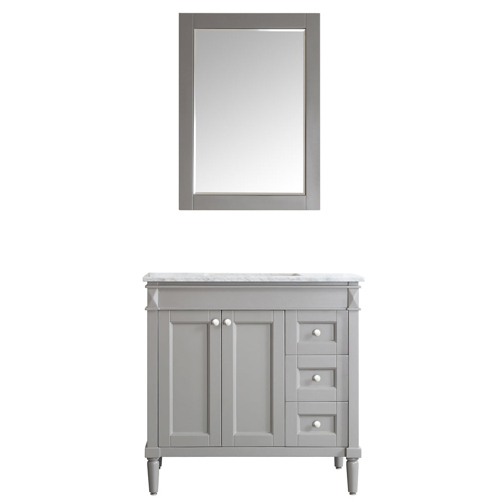 Vinnova Catania 36" Bathroom Vanity Set in Grey w/ Carrara White Marble Countertop | 715036-GR-CA