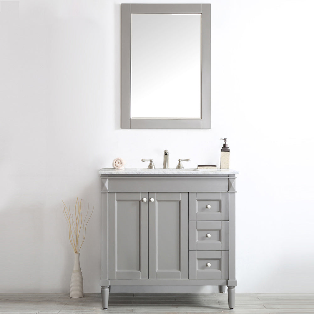 Vinnova Catania 36" Bathroom Vanity Set in Grey w/ Carrara White Marble Countertop | 715036-GR-CA