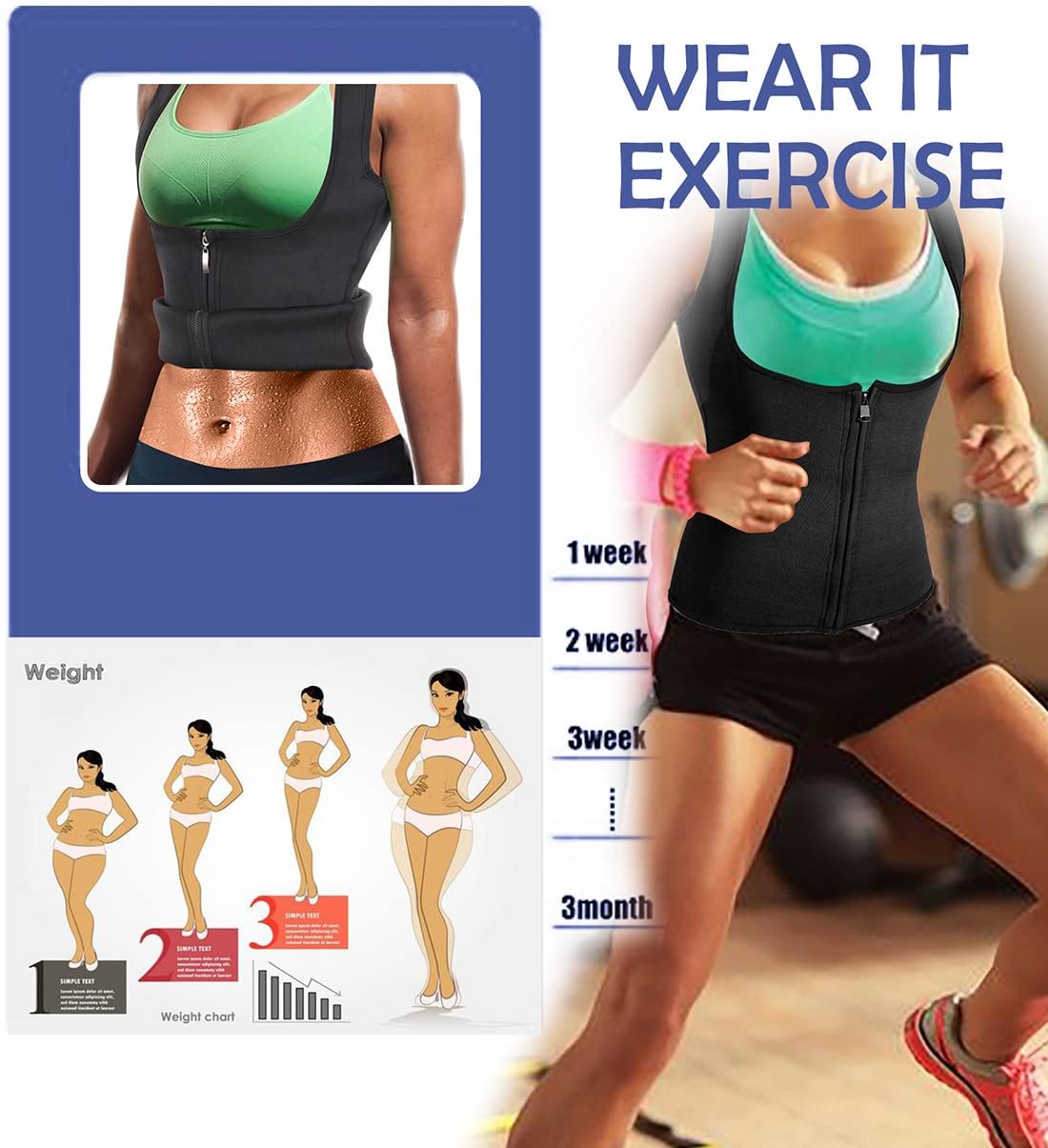  Nebility Women Sauna Sweat Suit Weight Loss Waist Trainer  Shirt Workout Top Hot Sweat Jacket Zipper Long Sleeve Shaper