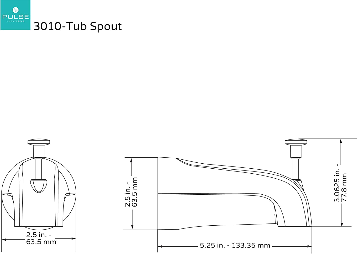 Pulse 3010-TS Tub Spout with Diverter (1/2" NPT Connection)