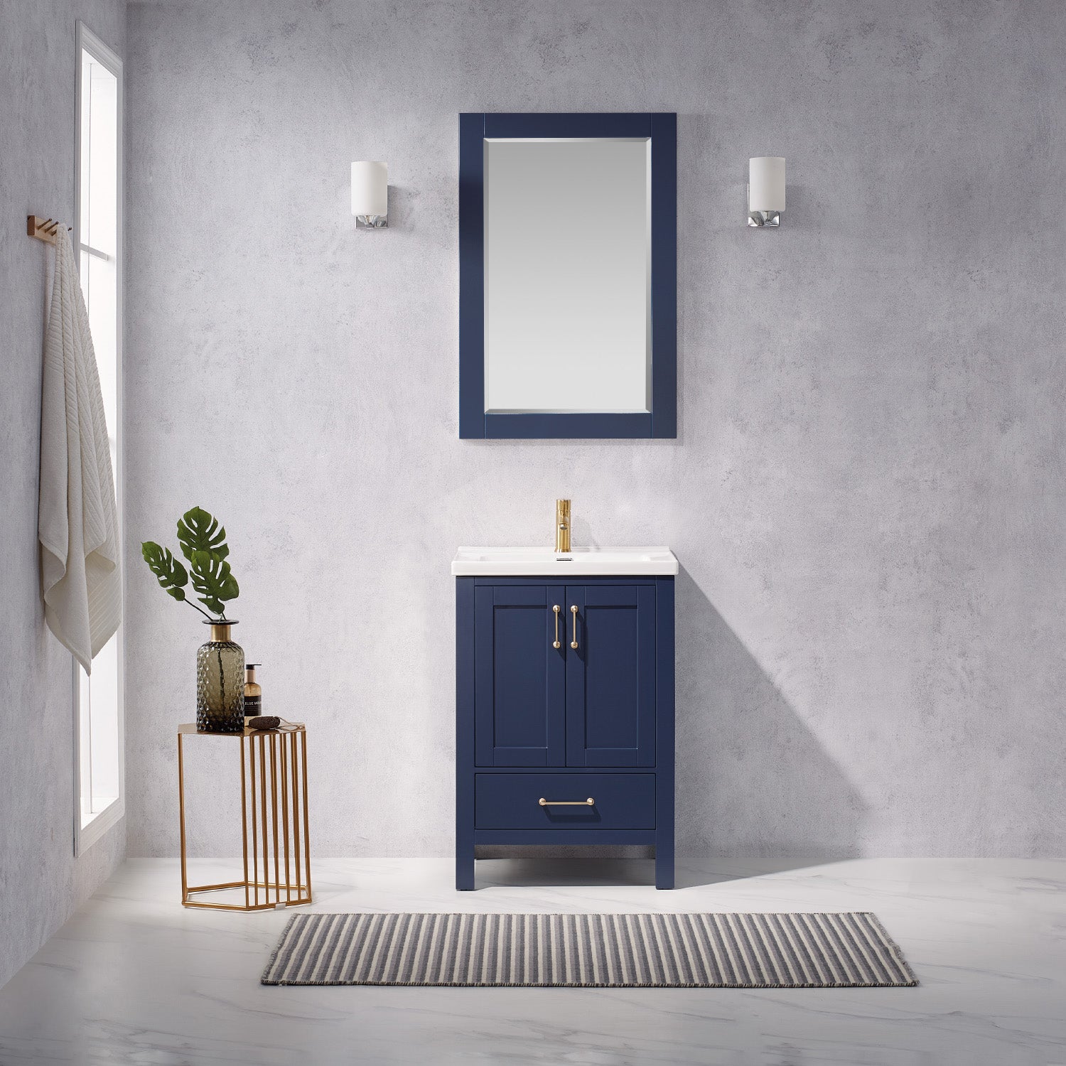 Vinnova Gela 24" Bathroom Vanity Set in Blue w/ White Drop-In Ceramic Basin | 723024-RB-WH