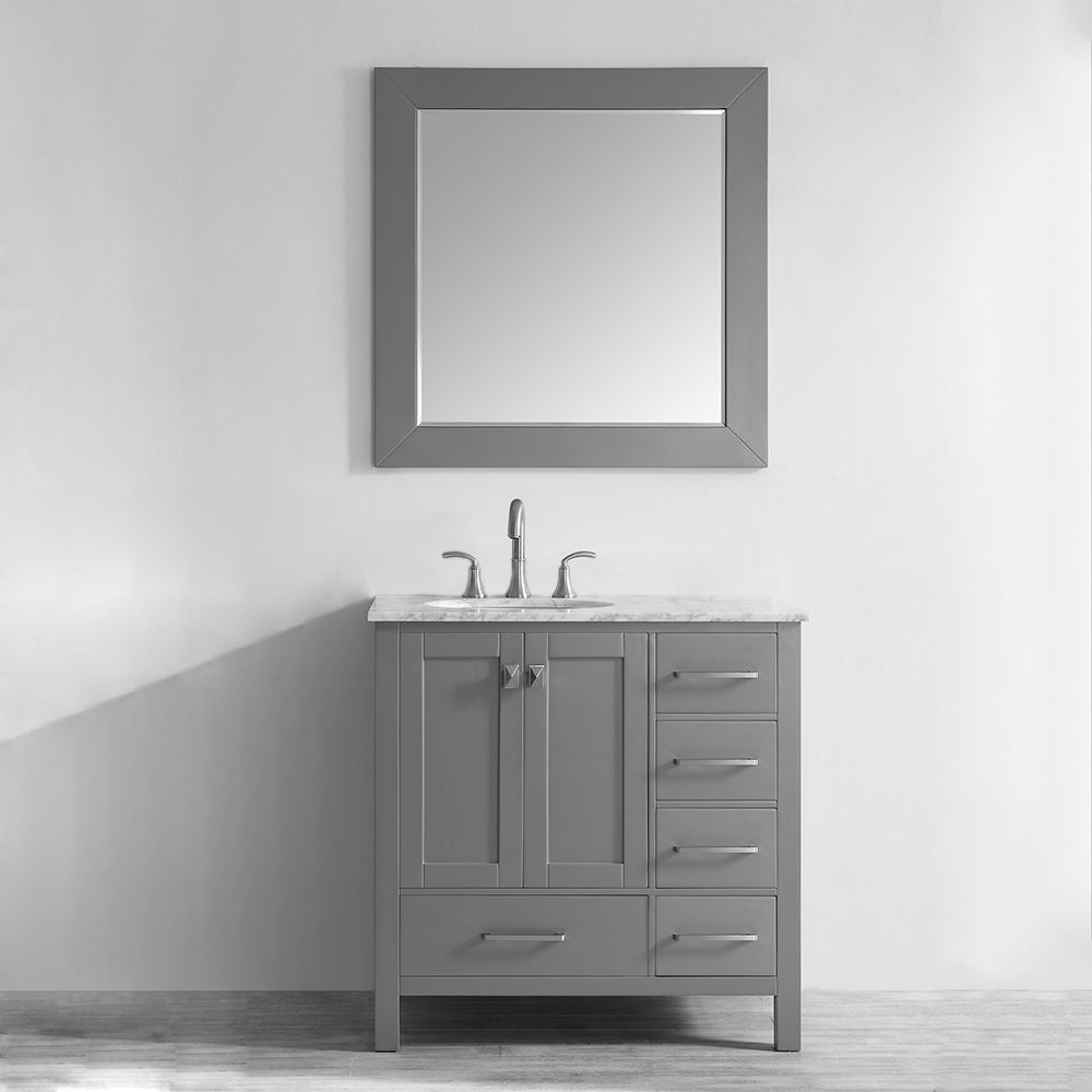 Vinnova Gela 36" Bathroom Vanity Set in Grey w/ Carrara White Marble Countertop | 723036-GR-CA