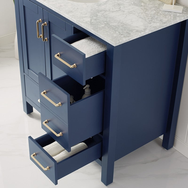 Vinnova Gela 36" Bathroom Vanity Set in Royal Blue w/ Carrara White Marble Countertop | 723036-RB-CA