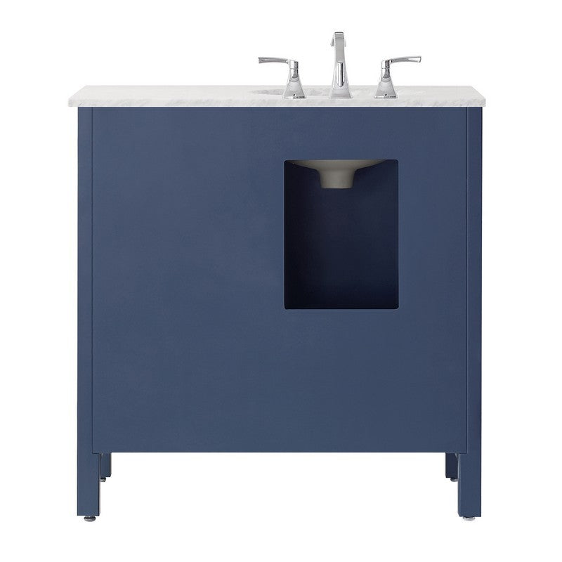 Vinnova Gela 36" Bathroom Vanity Set in Royal Blue w/ Carrara White Marble Countertop | 723036-RB-CA