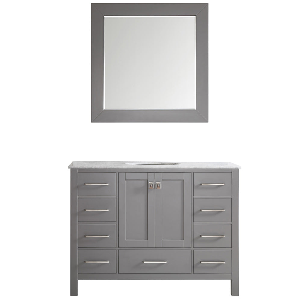 Vinnova Gela 48" Bathroom Vanity Set in Grey w/ Carrara White Marble Countertop | 723048-GR-CA