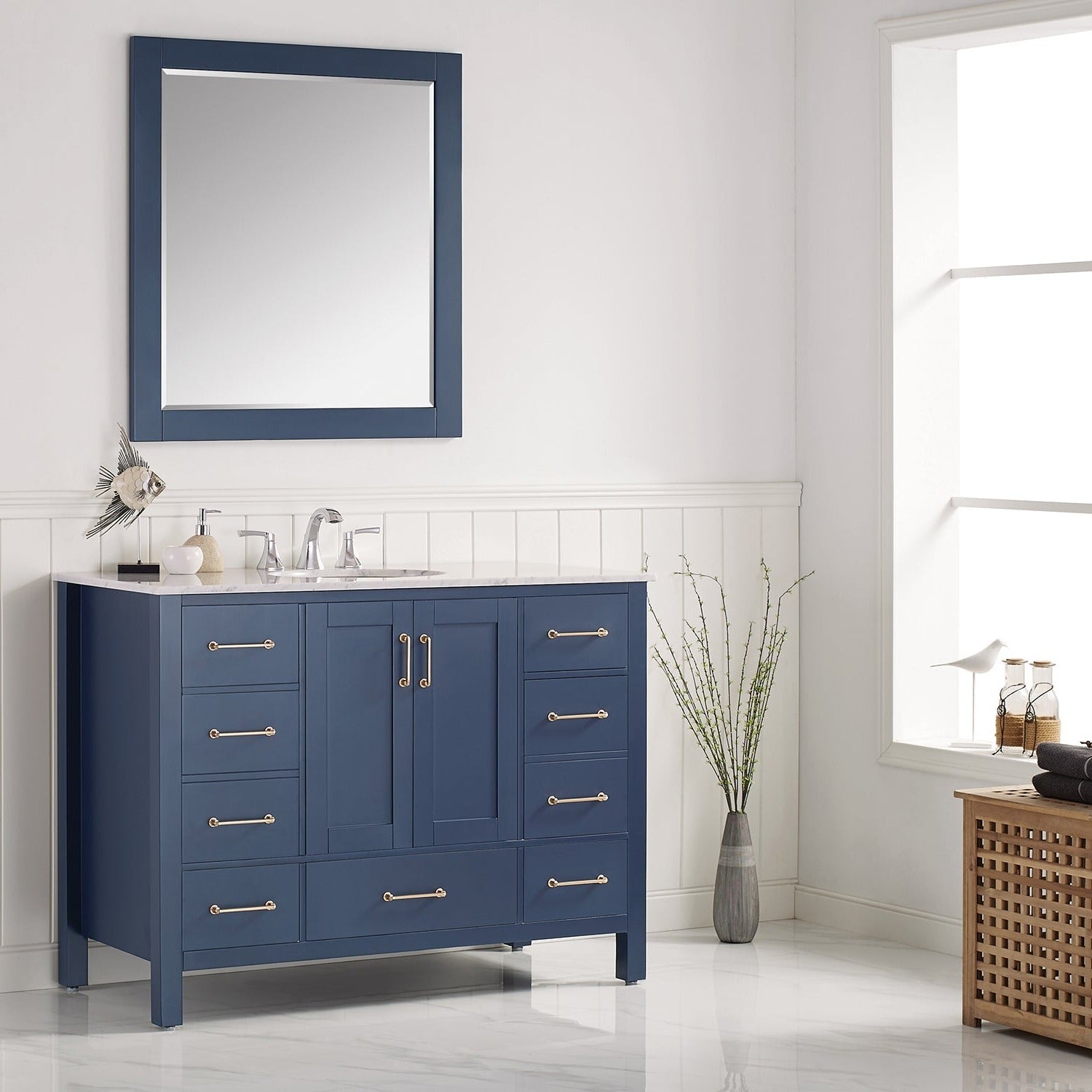 Vinnova Gela 48" Bathroom Vanity Set in Royal Blue w/ Carrara White Marble Countertop | 723048-RB-CA