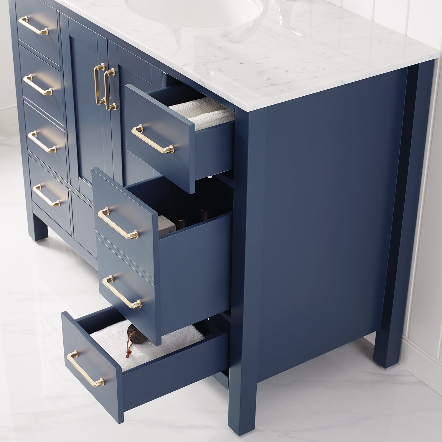 Vinnova Gela 48" Bathroom Vanity Set in Royal Blue w/ Carrara White Marble Countertop | 723048-RB-CA