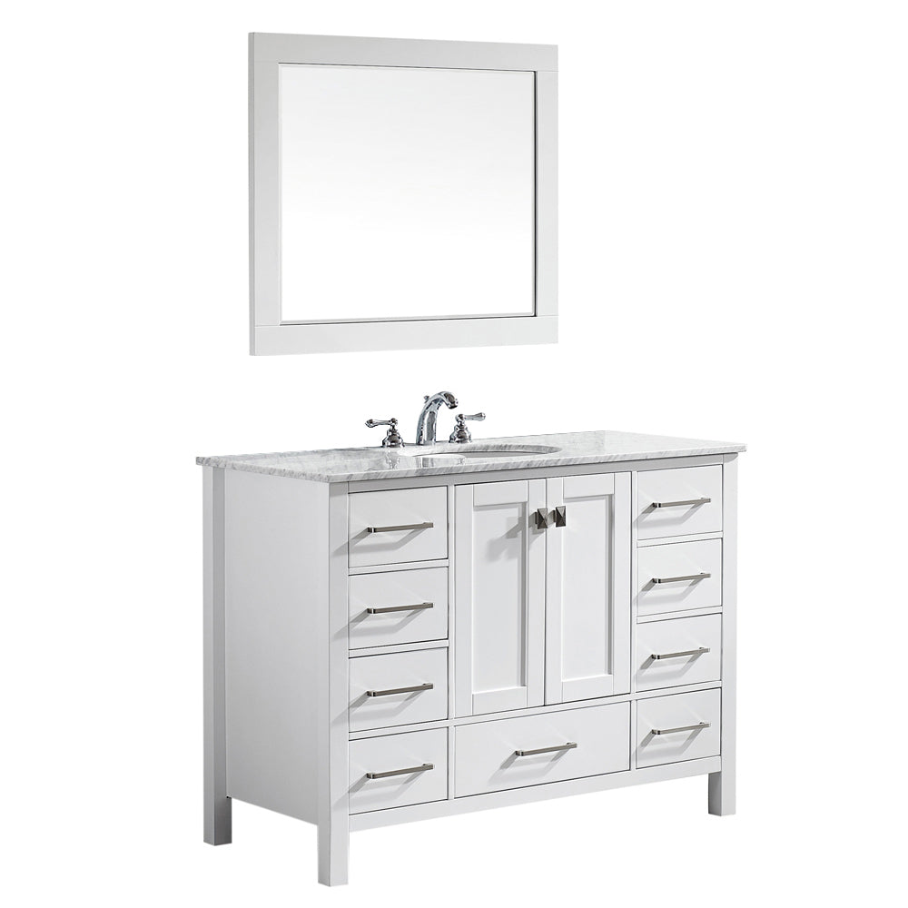 Vinnova Gela 48" Bathroom Vanity Set in White w/ Carrara White Marble Countertop | 723048-WH-CA