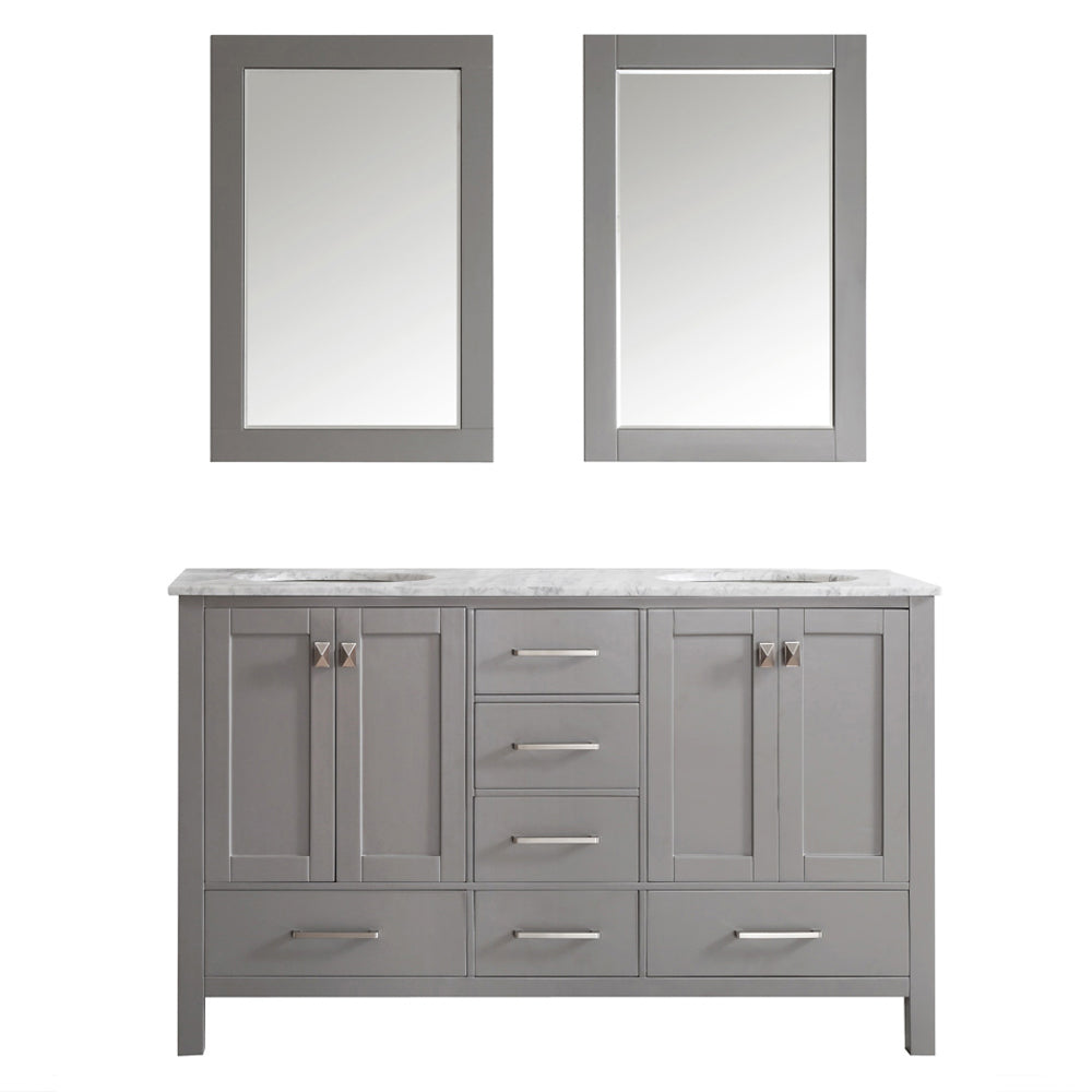 Vinnova Gela 60" Bathroom Double Vanity Set in Grey w/ Carrara White Marble Countertop | 723060-GR-CA