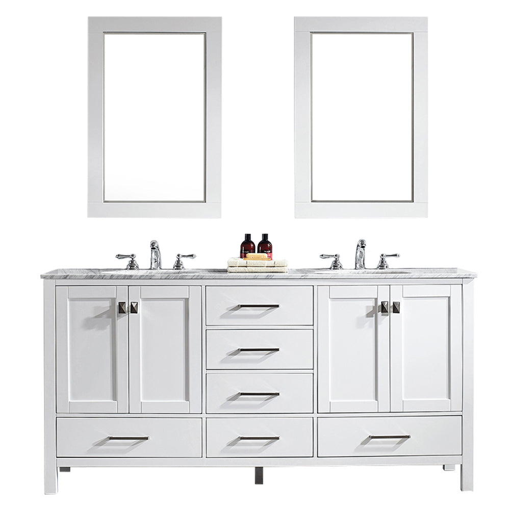 Vinnova Gela 72" Bathroom Double Vanity Set in White w/ Carrara White Marble Countertop | 723072-WH-CA