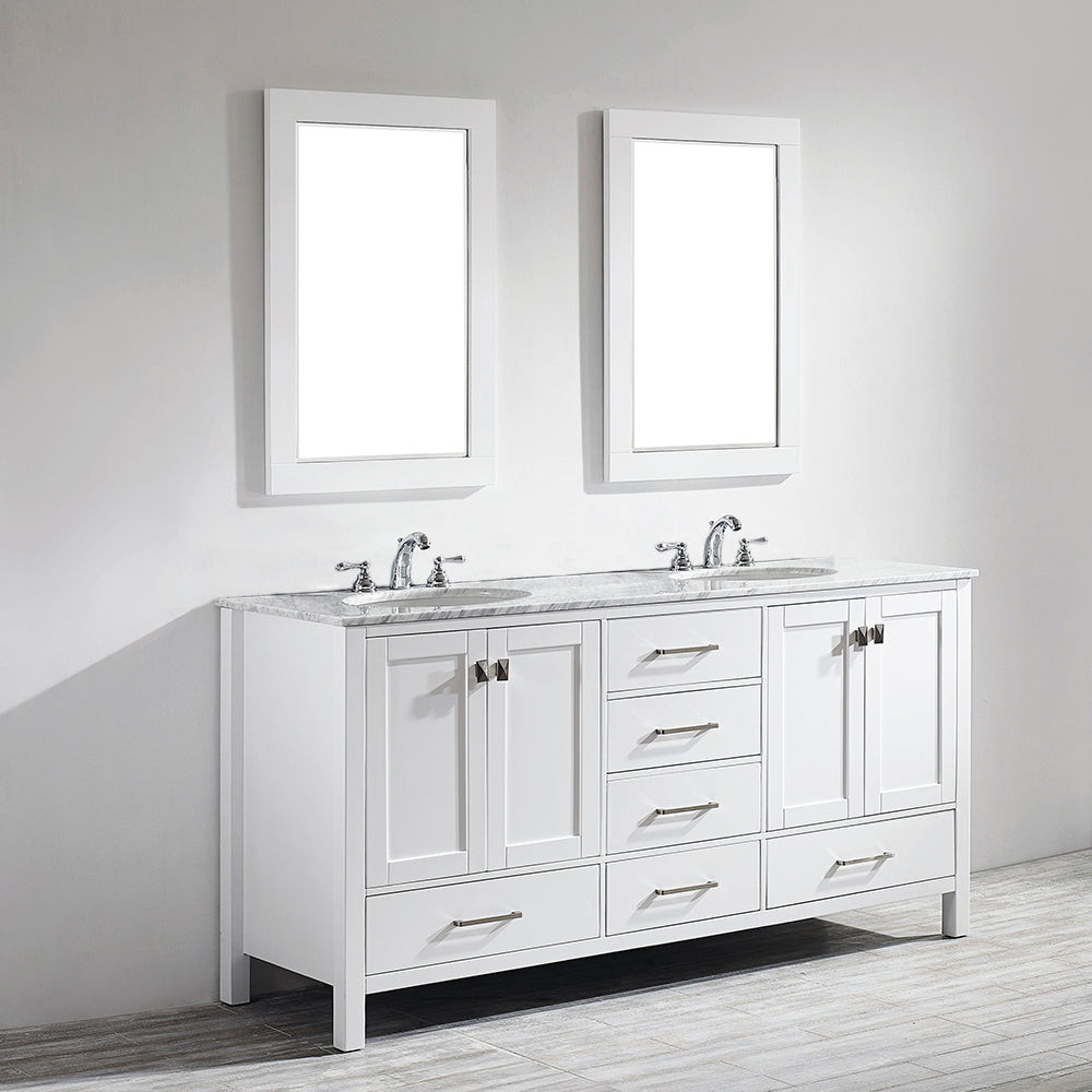 Vinnova Gela 72" Bathroom Double Vanity Set in White w/ Carrara White Marble Countertop | 723072-WH-CA
