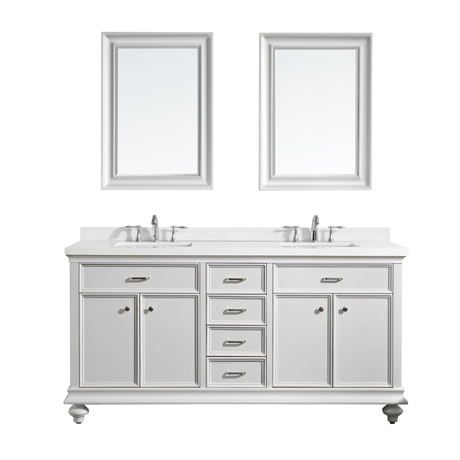Vinnova Charlotte 72" Bathroom Double Vanity Set in White w/ Carrara Quartz Stone Top | 735072-WH-CQS