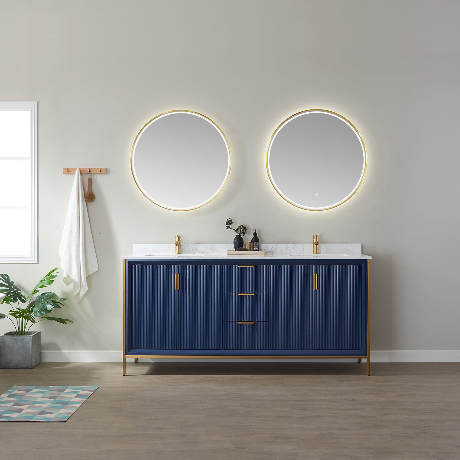 Vinnova Granada 72" Bathroom Vanity Set in Blue w/ White Composite Grain Stone Countertop | 736072-RB-GW