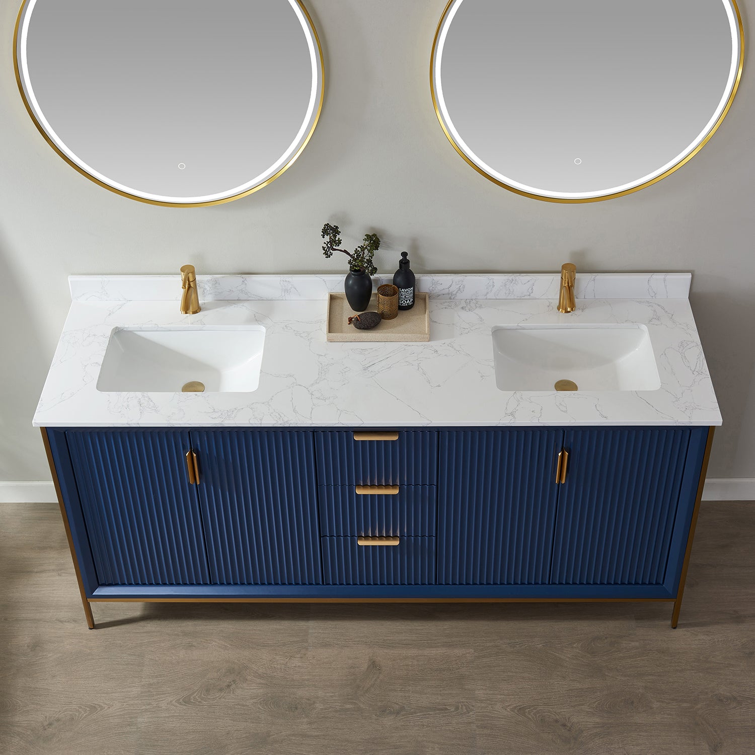 Vinnova Granada 72" Bathroom Vanity Set in Blue w/ White Composite Grain Stone Countertop | 736072-RB-GW