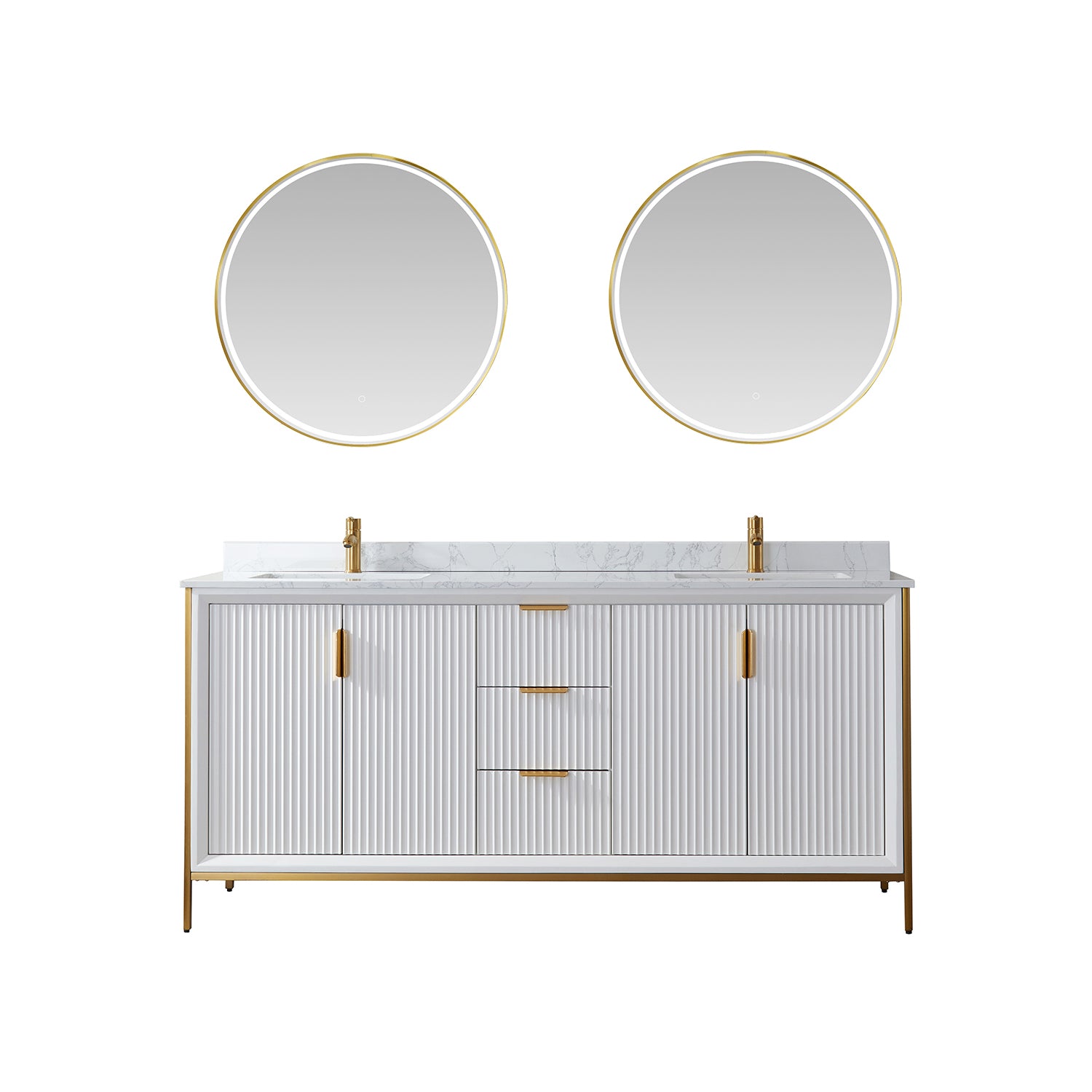 Vinnova Granada 72" Bathroom Vanity Set in White w/ White Composite Grain Stone Countertop | 736072-WH-GW