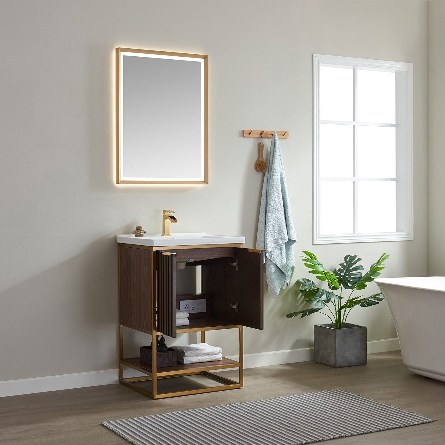 Vinnova Donostia 24" Bathroom Vanity Set in Walnut w/ Ceramic Under-mount Sink | 737024-NLW-WH