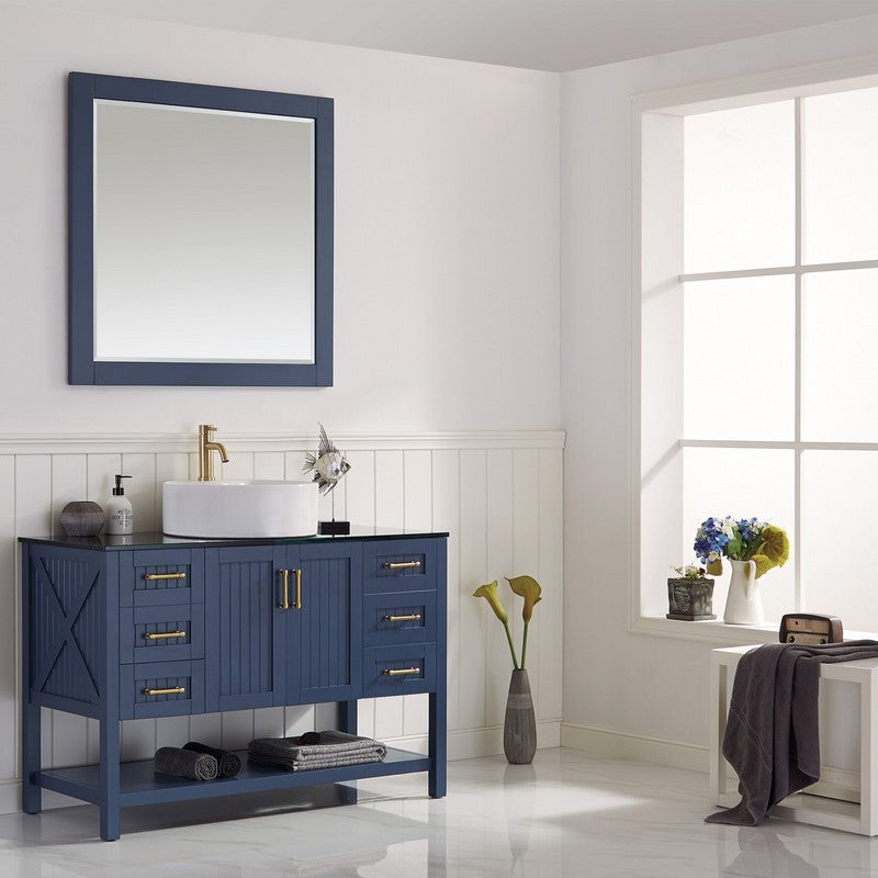 Vinnova Modena 48” Bathroom Vanity Set in Royal Blue w/ Glass Countertop w/ White Vessel Sink | 756048-RB-BG