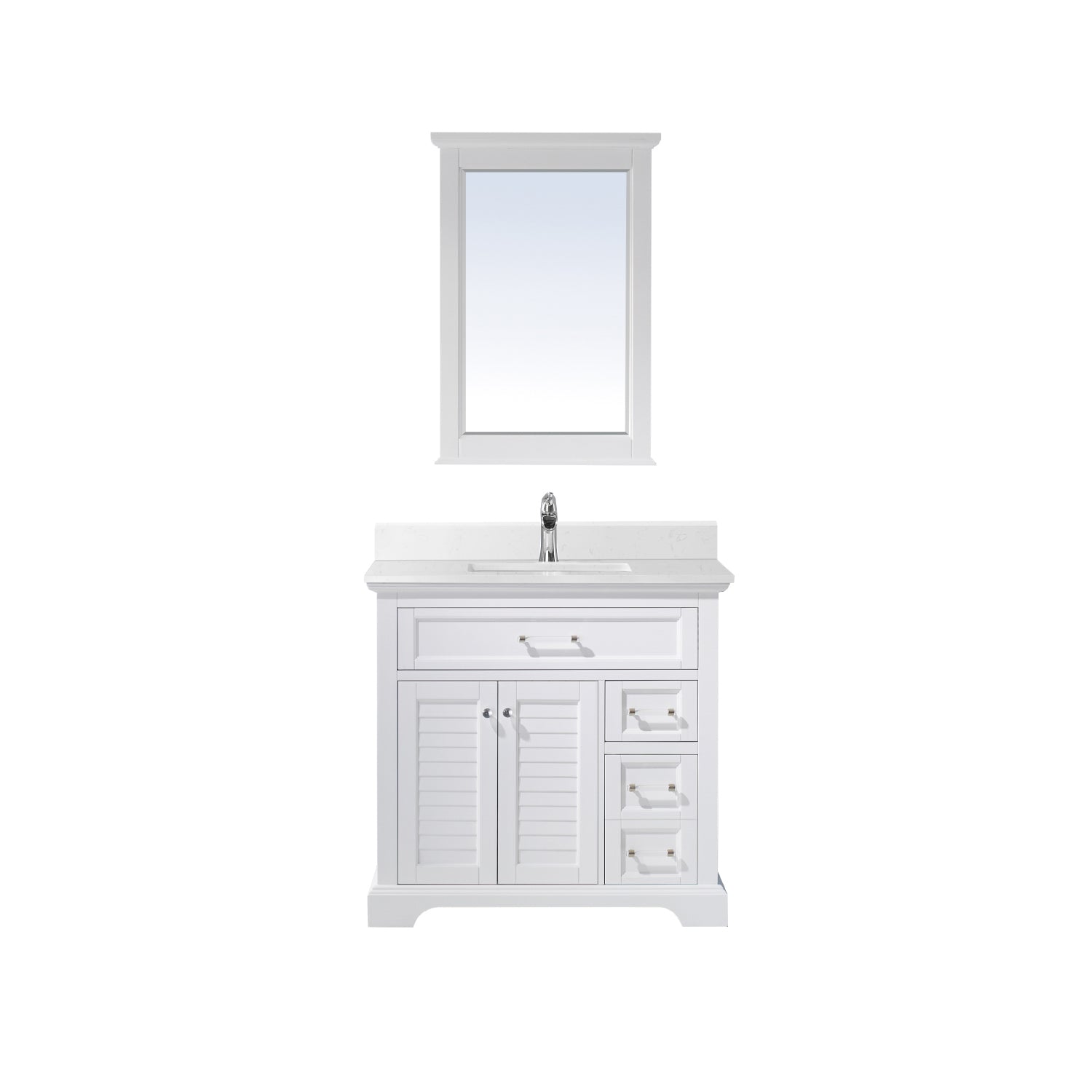 Vinnova Lorna 36" Bathroom Vanity Set in White & Composite Carrara White Stone Countertop | 783036-WH-WS