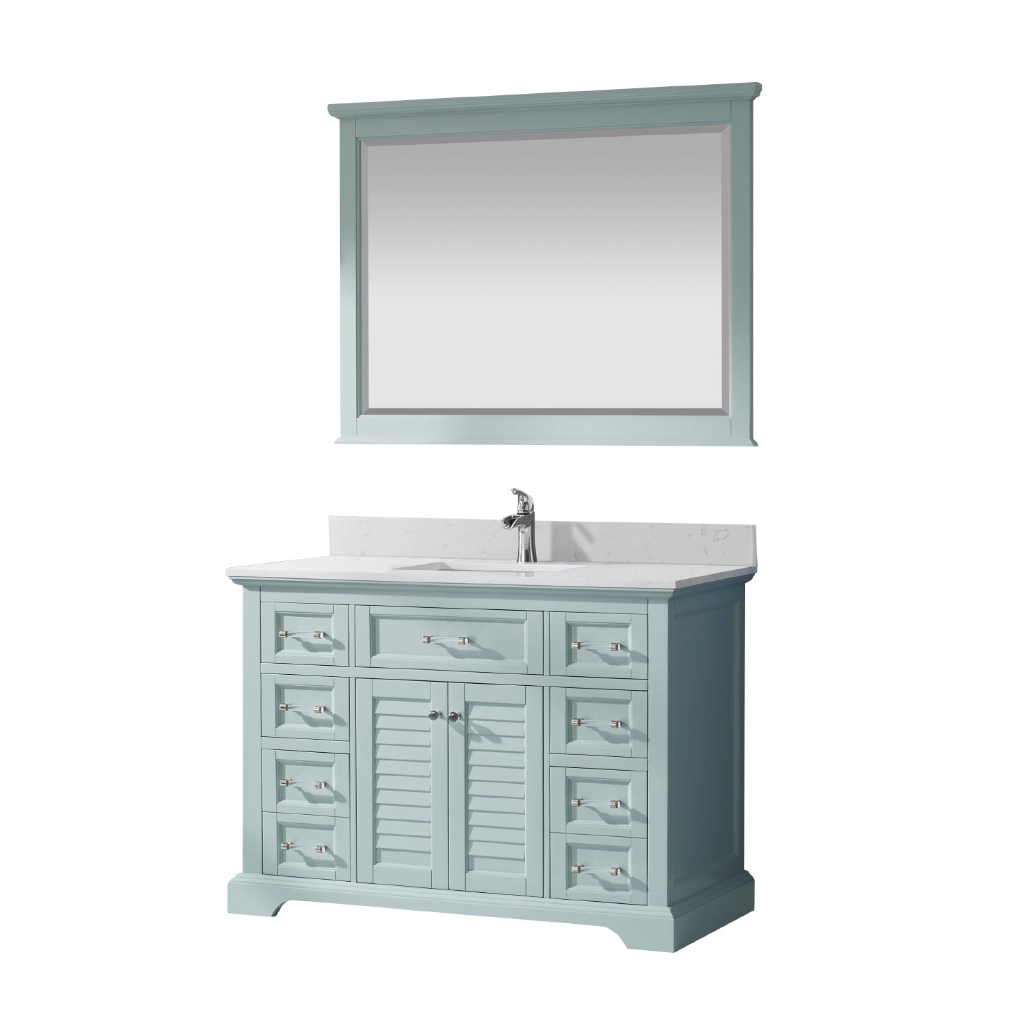 Vinnova Lorna 48" Bathroom Vanity Set in Green & Composite Carrara White Stone Countertop | 783048-FG-WS