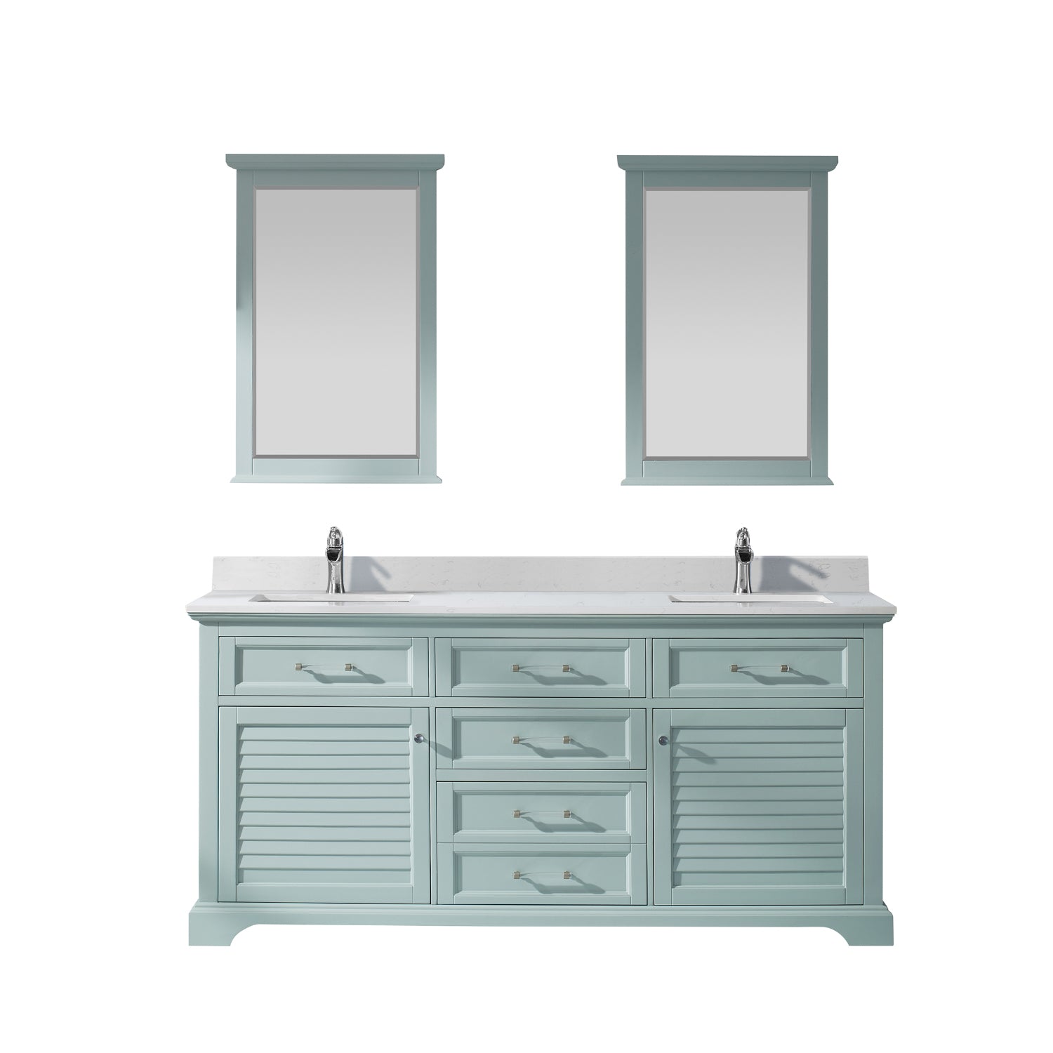 Vinnova Lorna 72" Bathroom Double Vanity Set in Green & Composite Carrara White Stone Countertop | 783072-FG-WS