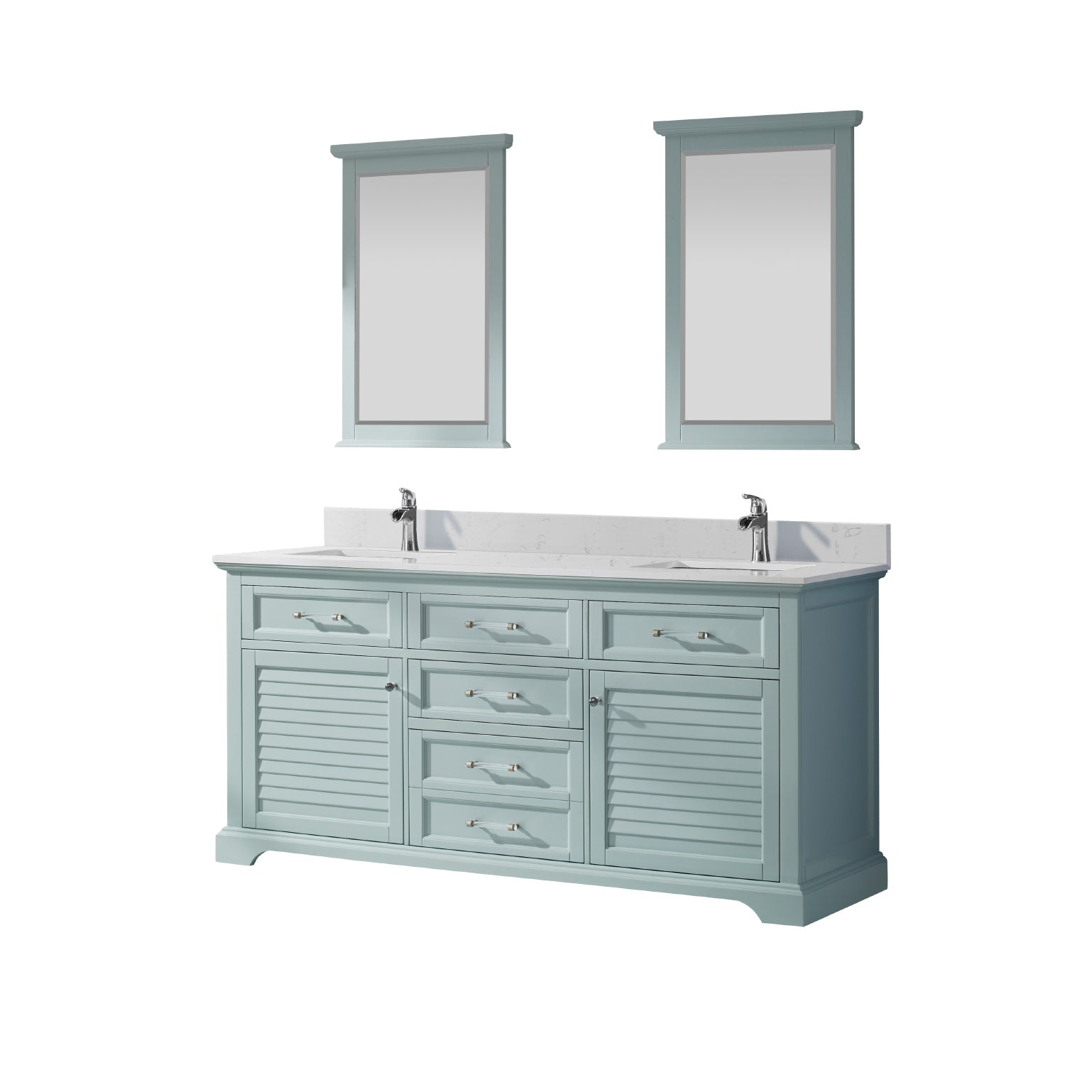 Vinnova Lorna 72" Bathroom Double Vanity Set in Green & Composite Carrara White Stone Countertop | 783072-FG-WS