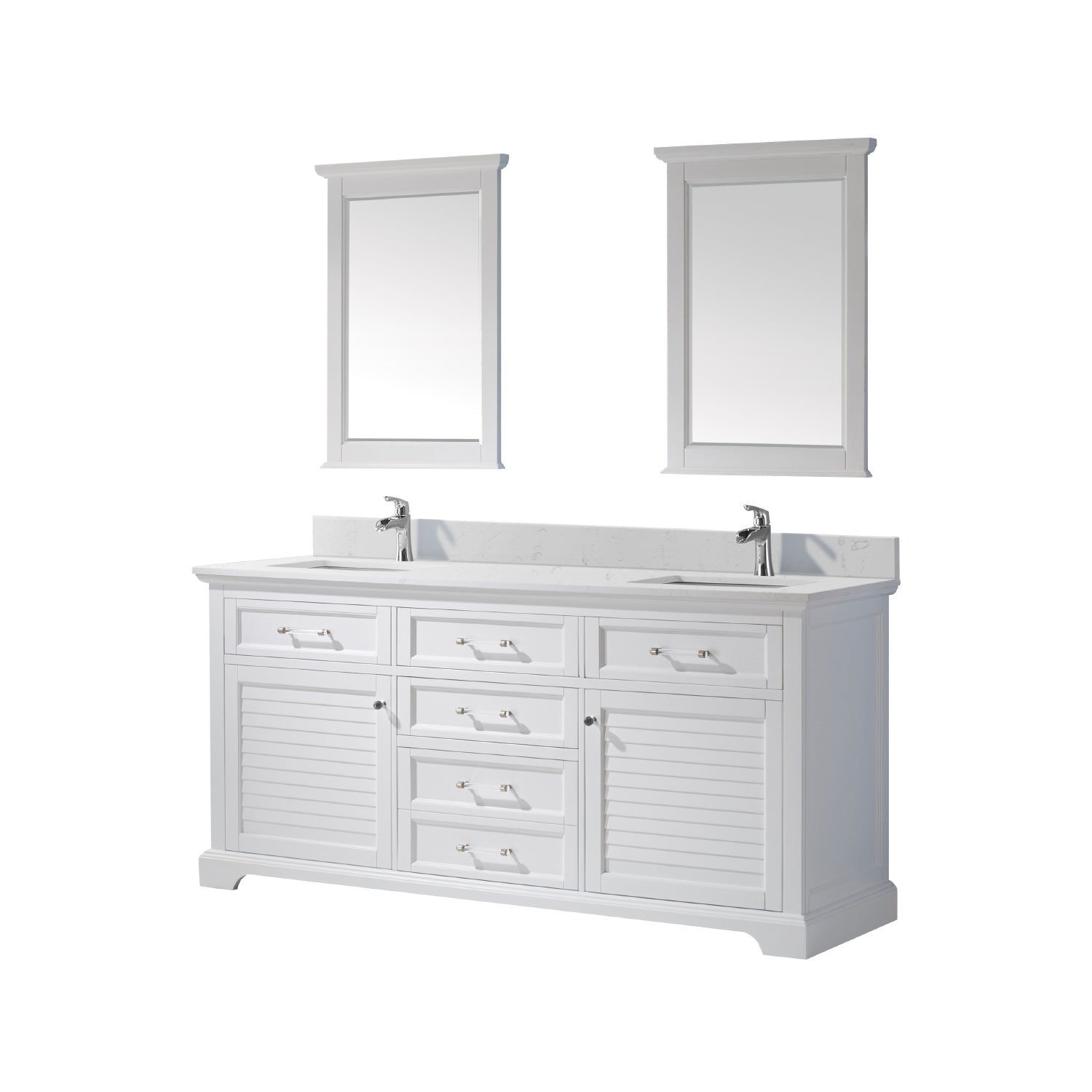 Vinnova Lorna 72" Bathroom Double Vanity Set in Green & Composite Carrara White Stone Countertop | 783072-WH-WS