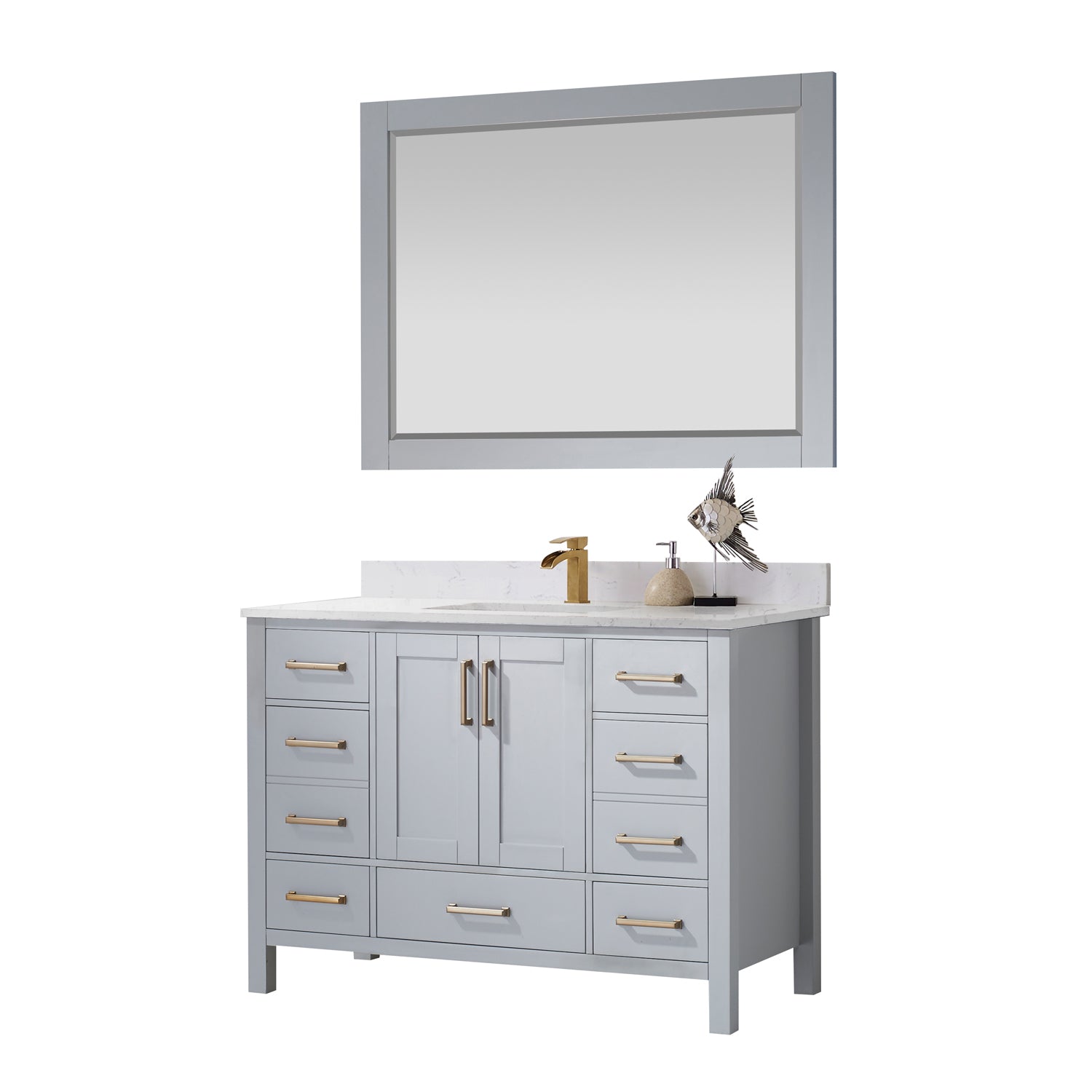 Vinnova Shannon 48" Bathroom Vanity Set in Grey & Composite Carrara White Stone Countertop | 785048-PG-WS