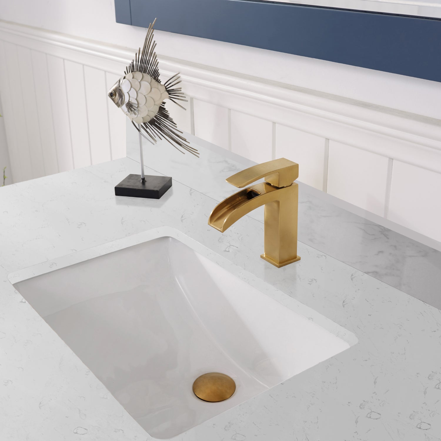 Vinnova Shannon 48" Bathroom Vanity Set in Blue & Composite Carrara White Stone Countertop | 785048-RB-WS