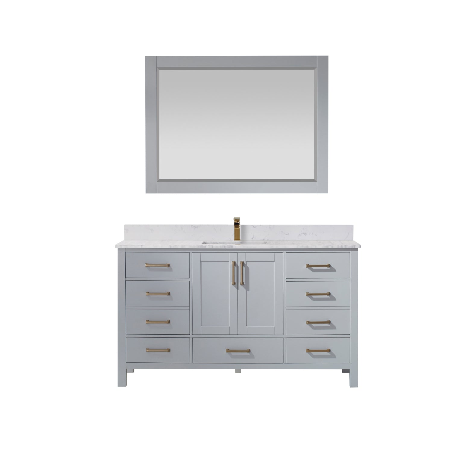 Vinnova Shannon 60" Bathroom Vanity Set in Grey & Composite Carrara White Stone Countertop | 785060-PG-WS