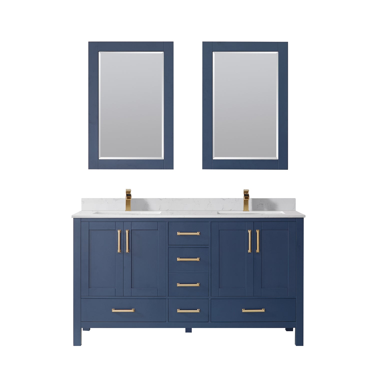 Vinnova Shannon 60" Bathroom Double Vanity Set in Blue & Composite Carrara White Stone Countertop | 785060M-RB-WS