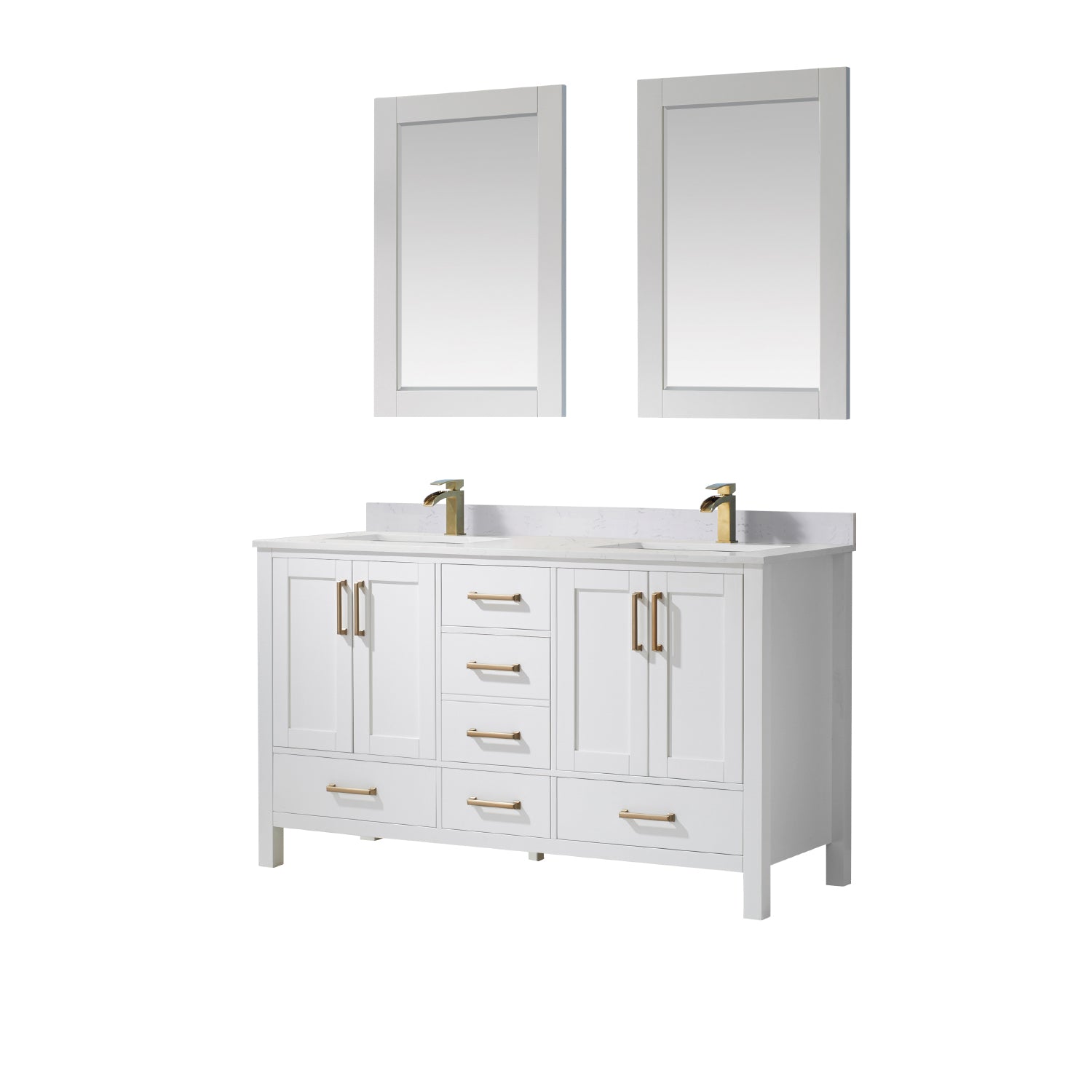 Vinnova Shannon 60" Bathroom Double Vanity Set in White & Composite Carrara White Stone Countertop | 785060M-WH-WS