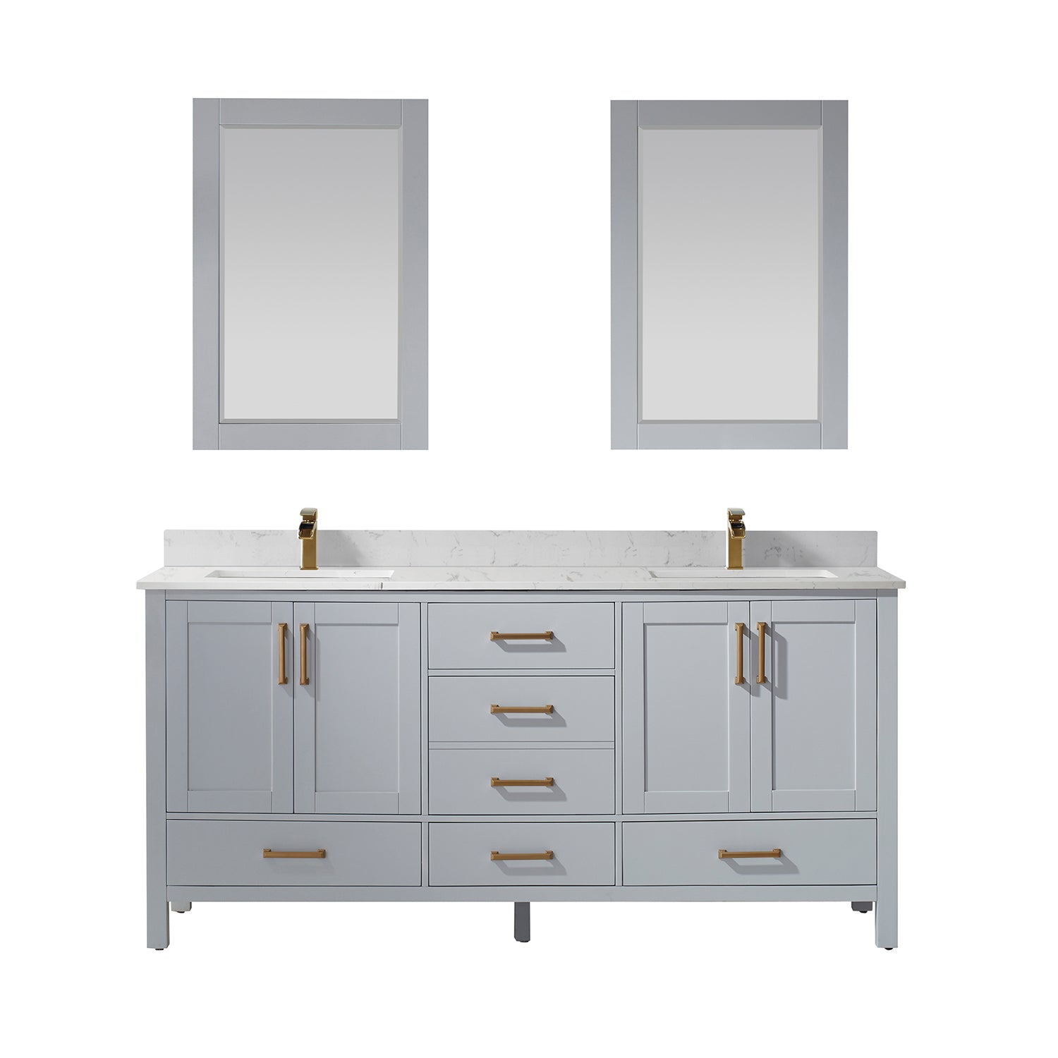 Vinnova Shannon 72" Bathroom Double Vanity Set in Grey & Composite Carrara White Stone Countertop | 785072-PG-WS