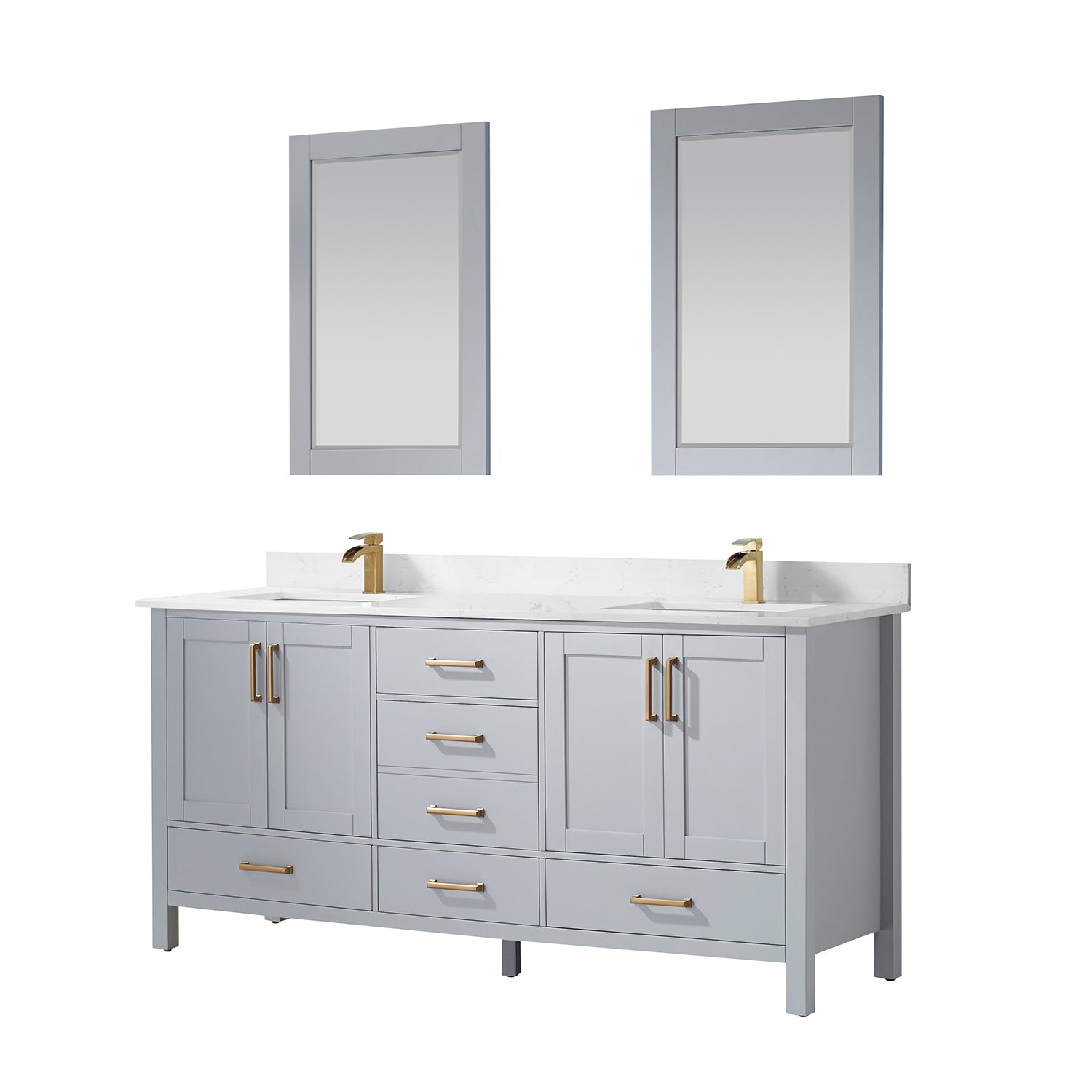 Vinnova Shannon 72" Bathroom Double Vanity Set in Grey & Composite Carrara White Stone Countertop | 785072-PG-WS