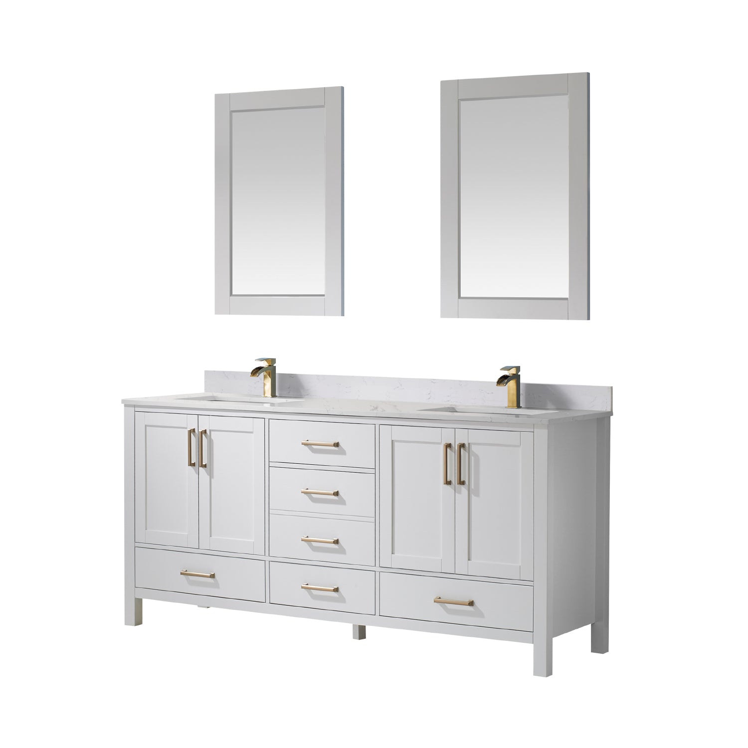 Vinnova Shannon 72" Bathroom Double Vanity Set in White & Composite Carrara White Stone Countertop | 785072-WH-WS