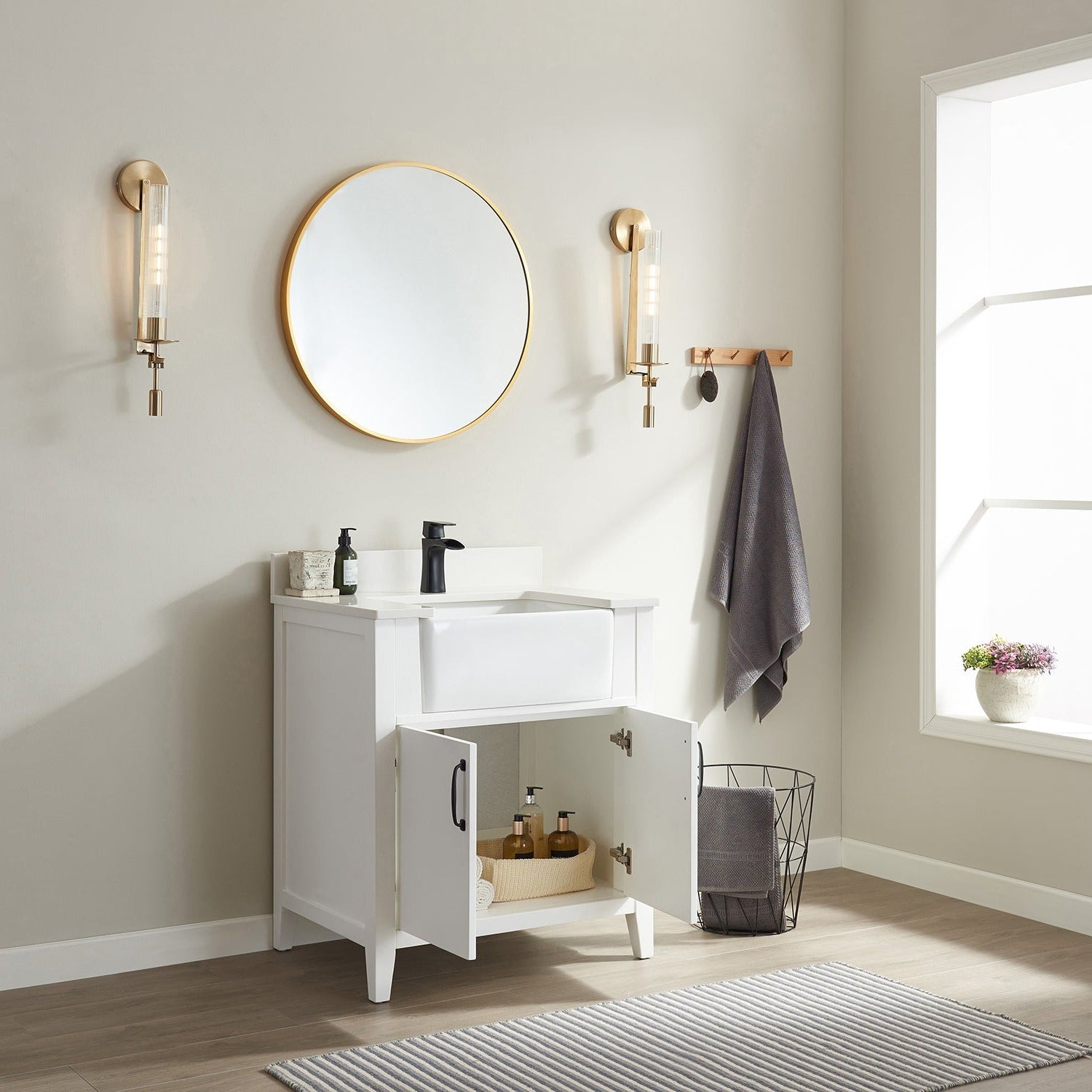 Vinnova Sevilla 30" Bathroom Vanity Set in White w/ White Composite Stone Countertop | 797030-WH-WH