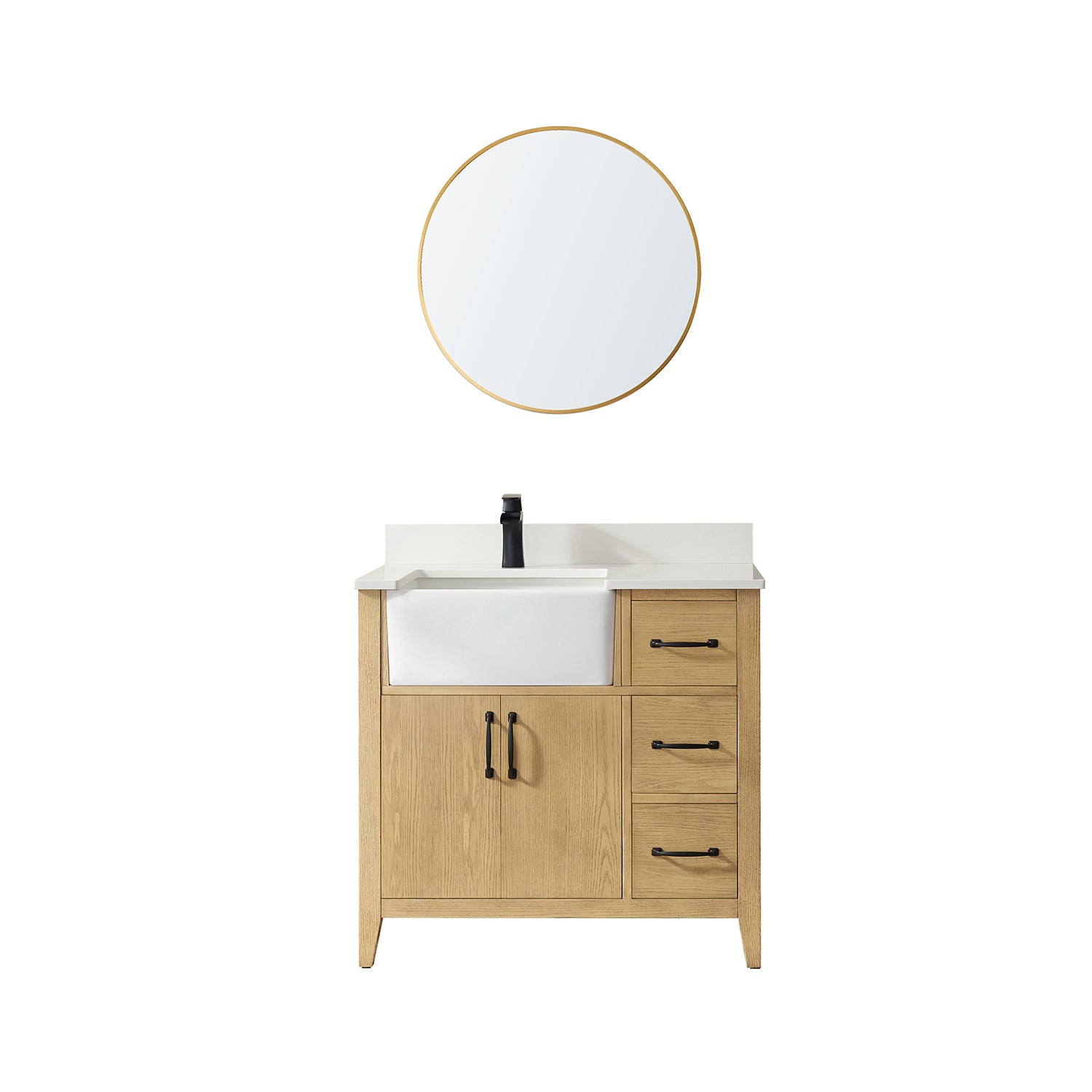 Vinnova Sevilla 36" Bathroom Vanity Set in Ash Wood w/ White Composite Stone Countertop | 797036-WA-WH