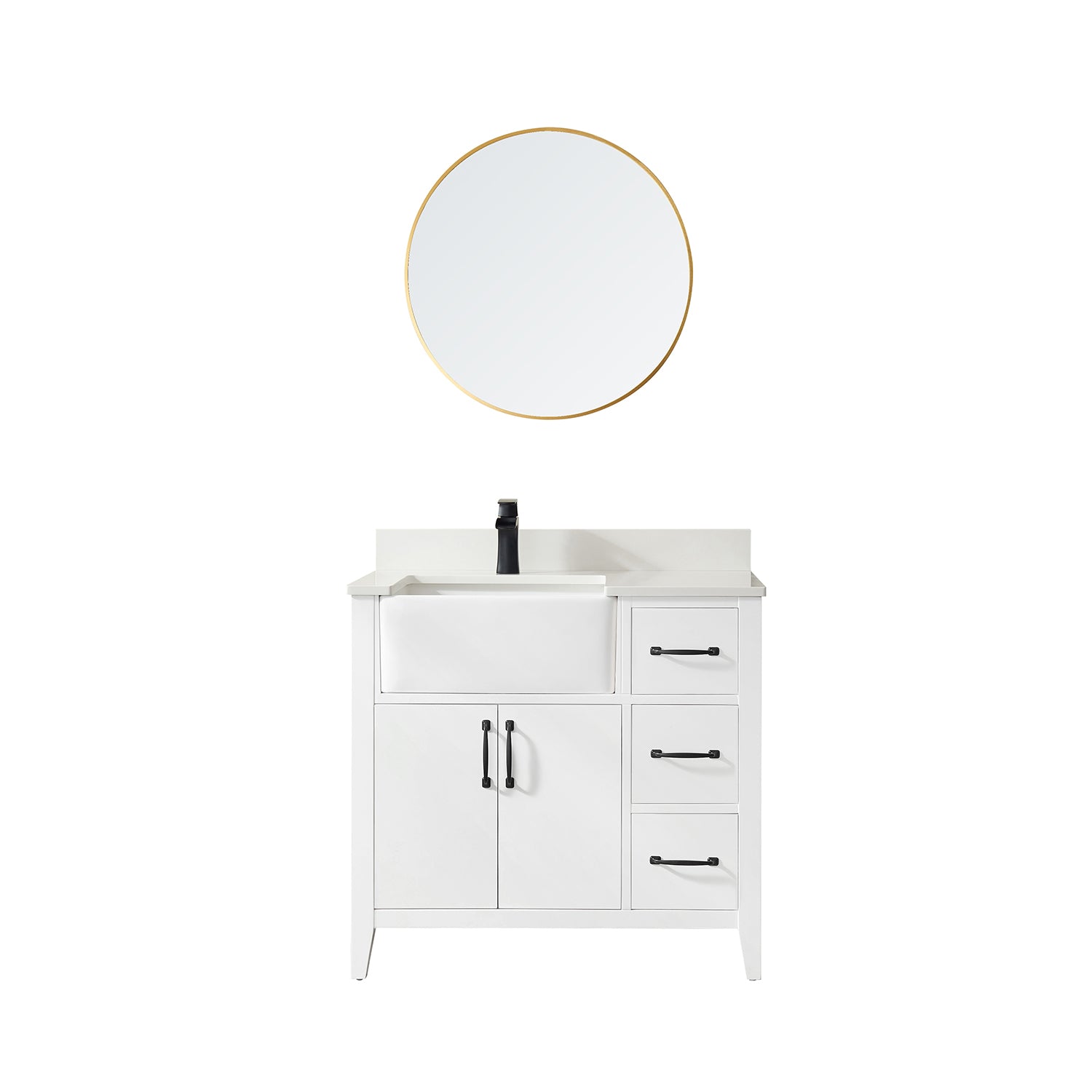 Vinnova Sevilla 36" Bathroom Vanity Set in White w/ White Composite Stone Countertop | 797036-WH-WH