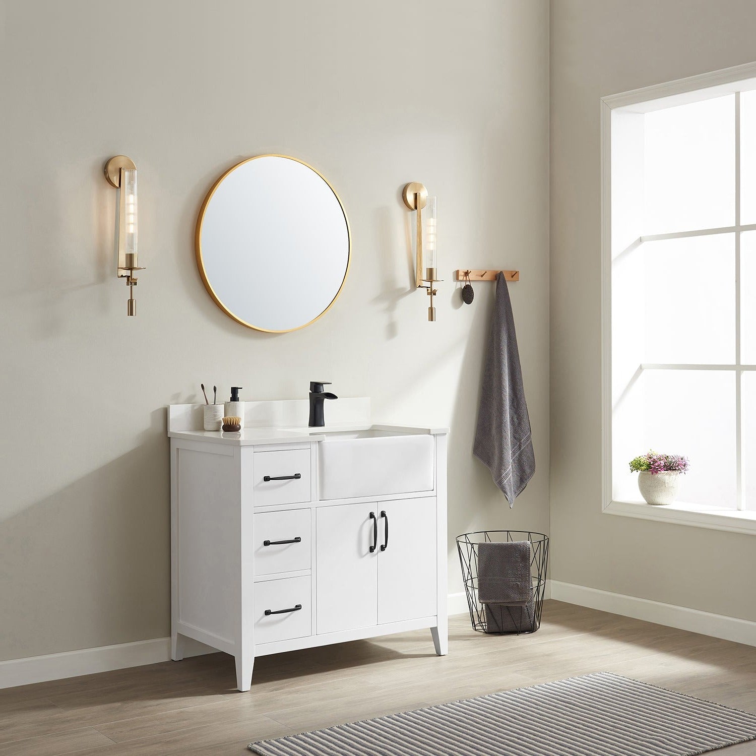 Vinnova Sevilla 36" Bathroom Vanity Set in White w/ White Composite Stone Countertop | 797036-WH-WH