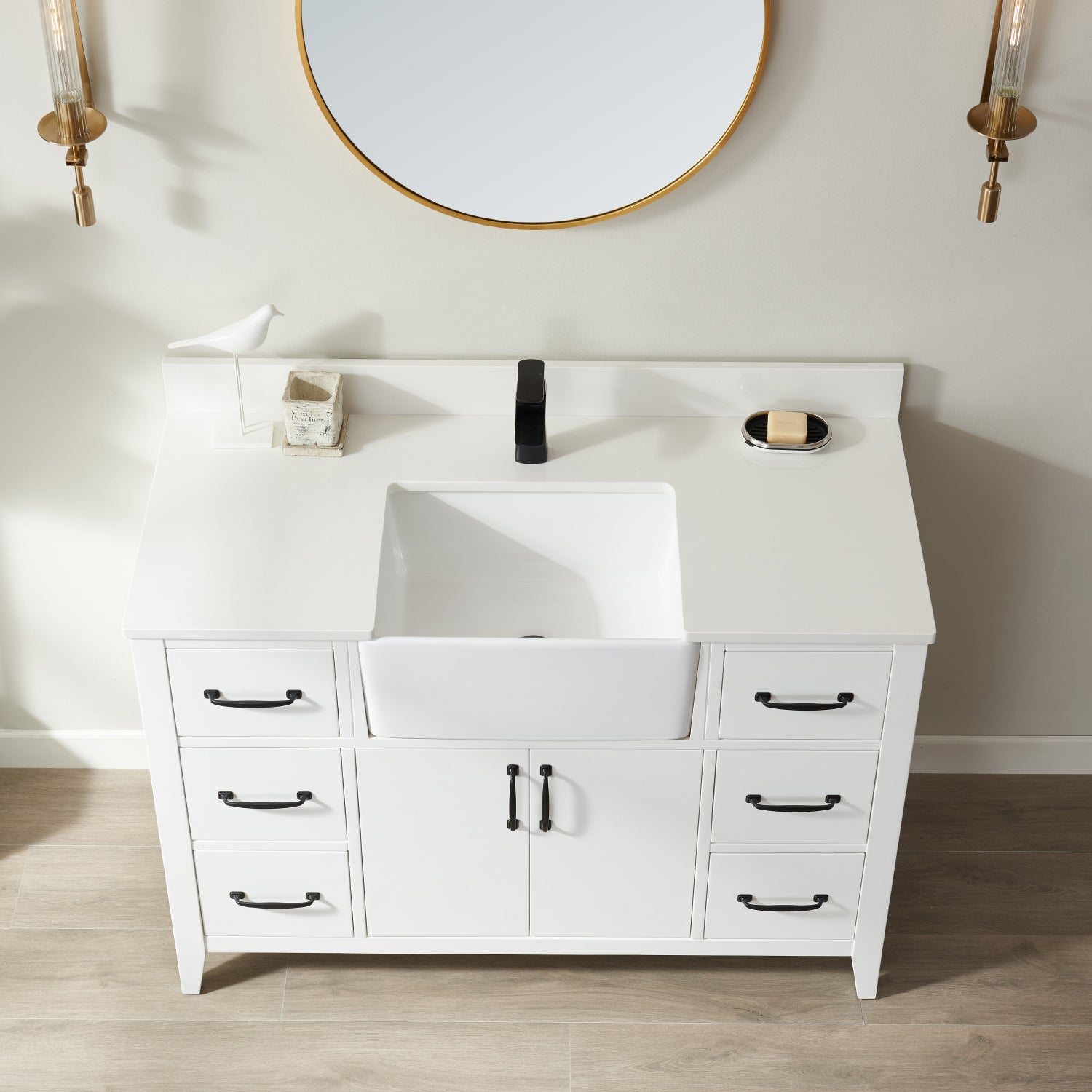 Vinnova Sevilla 48" Bathroom Vanity Set in White w/ White Composite Stone Countertop | 797048-WH-WH