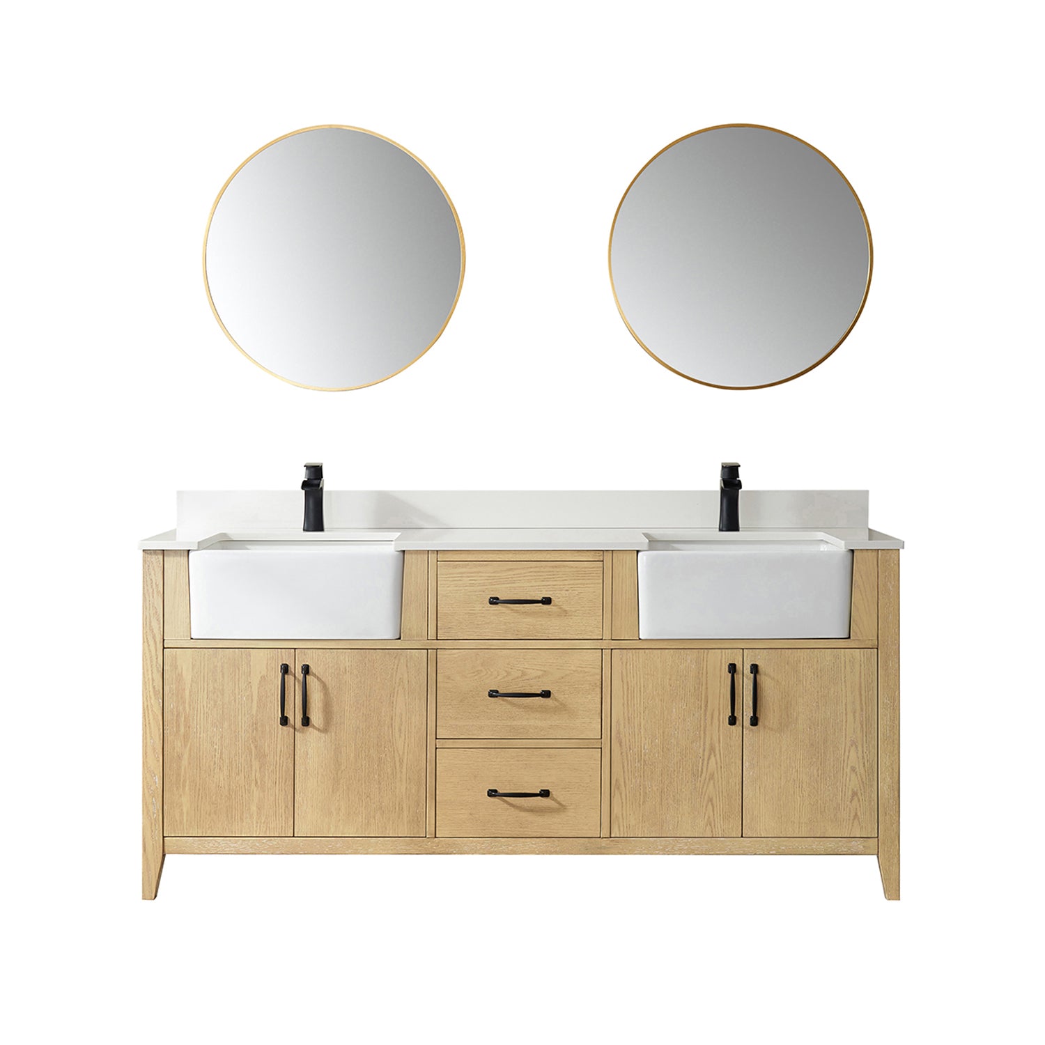 Vinnova Sevilla 72" Bathroom Vanity Set in Ash Wood w/ White Composite Stone Countertop | 797072-WA-WH