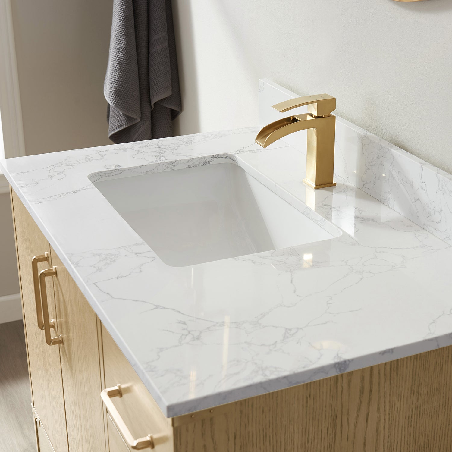 Vinnova Zaragoza 36" Bathroom Vanity Set in Ash Wood w/ White Composite Grain Stone Countertop | 799036-WA-GW