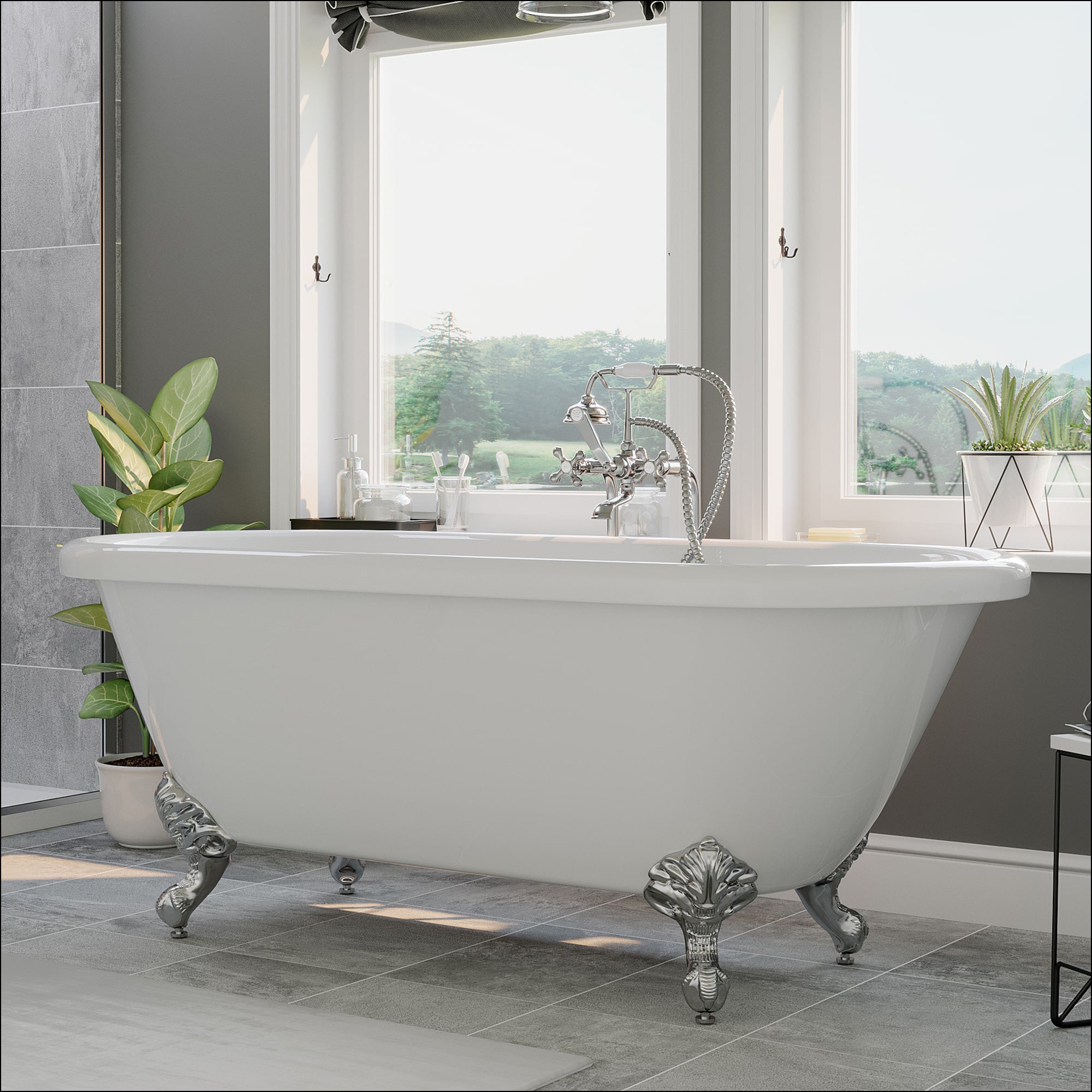 Cambridge Plumbing ADE60-398463-PKG Bathtub Acrylic Double Ended Clawfoot Bathtub  (24.5H x 29W x 60L)