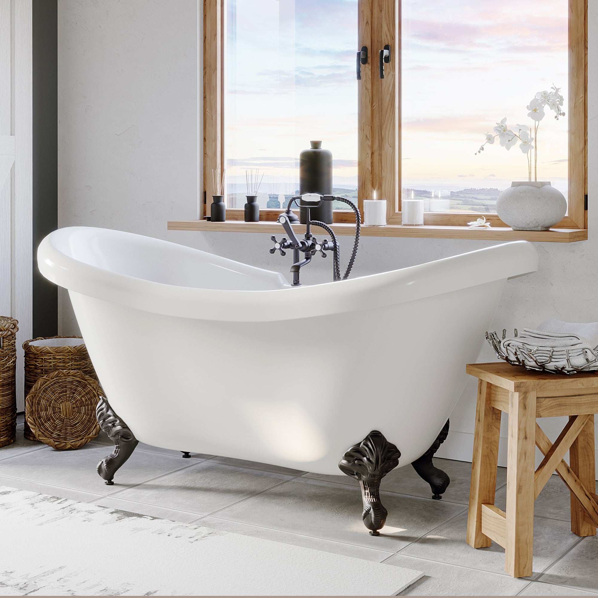 Cambridge Plumbing ADES-463D-6-PKG Bathtub Acrylic Double Slipper Clawfoot Bathtub  (30H x 28W x 69L)