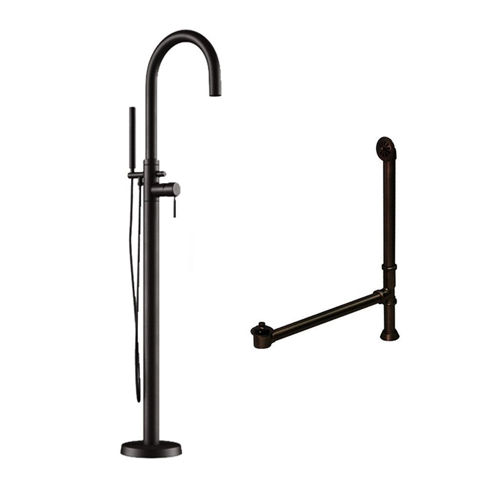 Cambridge Plumbing CAM150-PKG-BN Gooseneck Faucet w/ Hand Held Wand Shower & Supply Lines + Drain for Free Standing Tubs