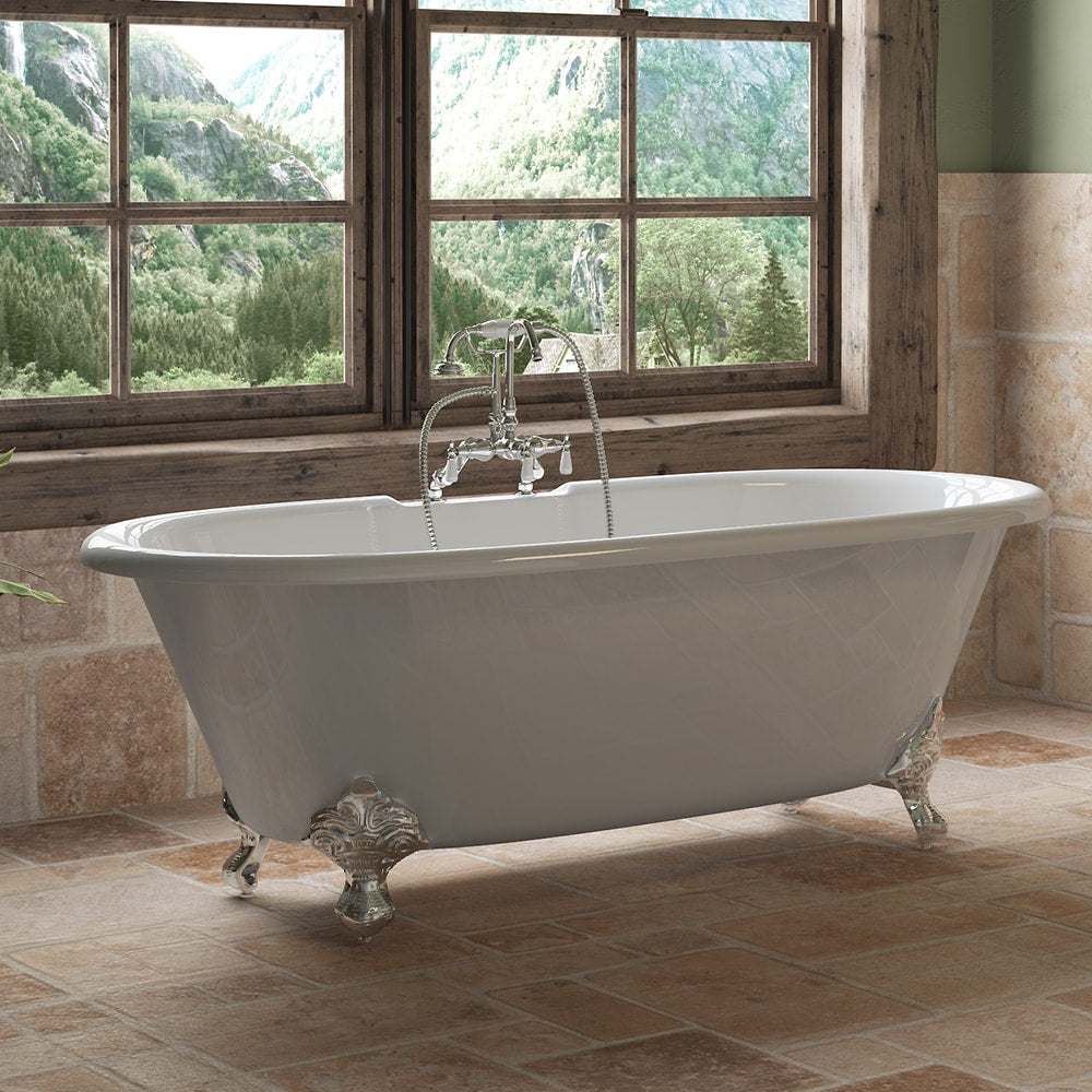 Cambridge Plumbing DE67-684D-PKG Bathtub Cast Iron Double Ended Clawfoot Tub with English Telephone Style  (22H x 30W x 67L)
