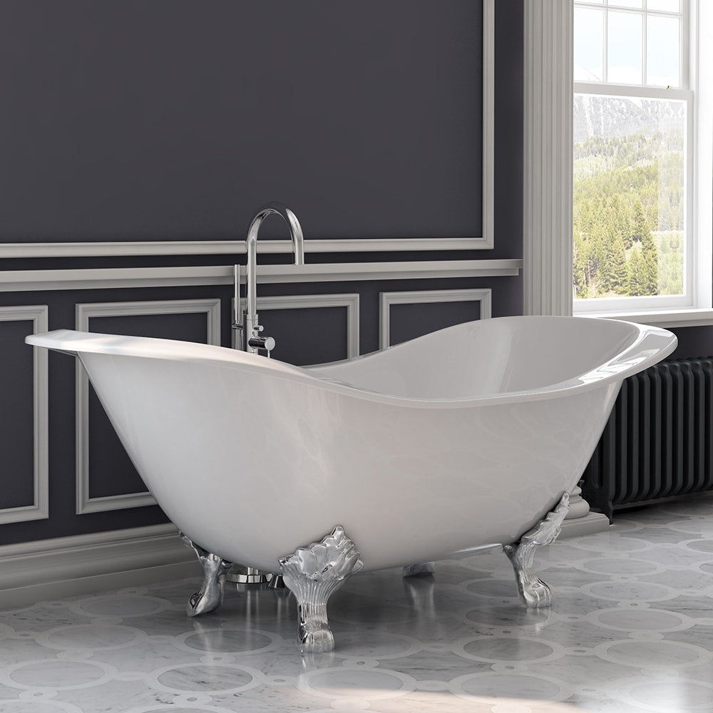 Cambridge Plumbing DES-DH/NH Bathtub Cast Iron Double Ended Slipper Tub with Brush-Coated Feet  (31H x 31W x 71L)