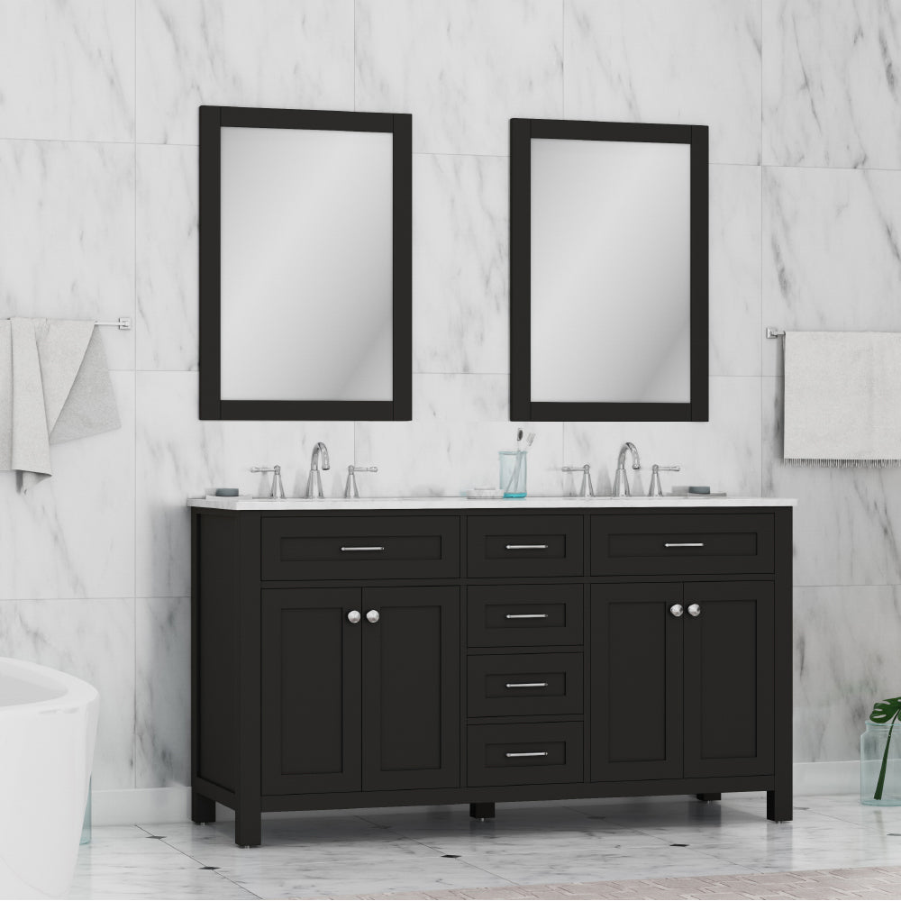 Alya Bath Norwalk 60" Double Vanity & Sinks with Carrera Marble Top | HE-101-60D