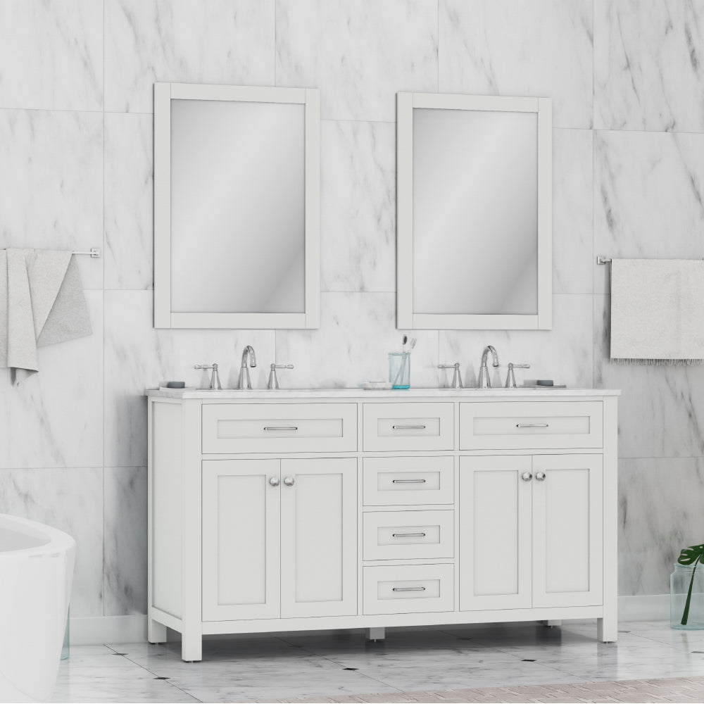 Alya Bath Norwalk 60" Double Vanity & Sinks with Carrera Marble Top | HE-101-60D