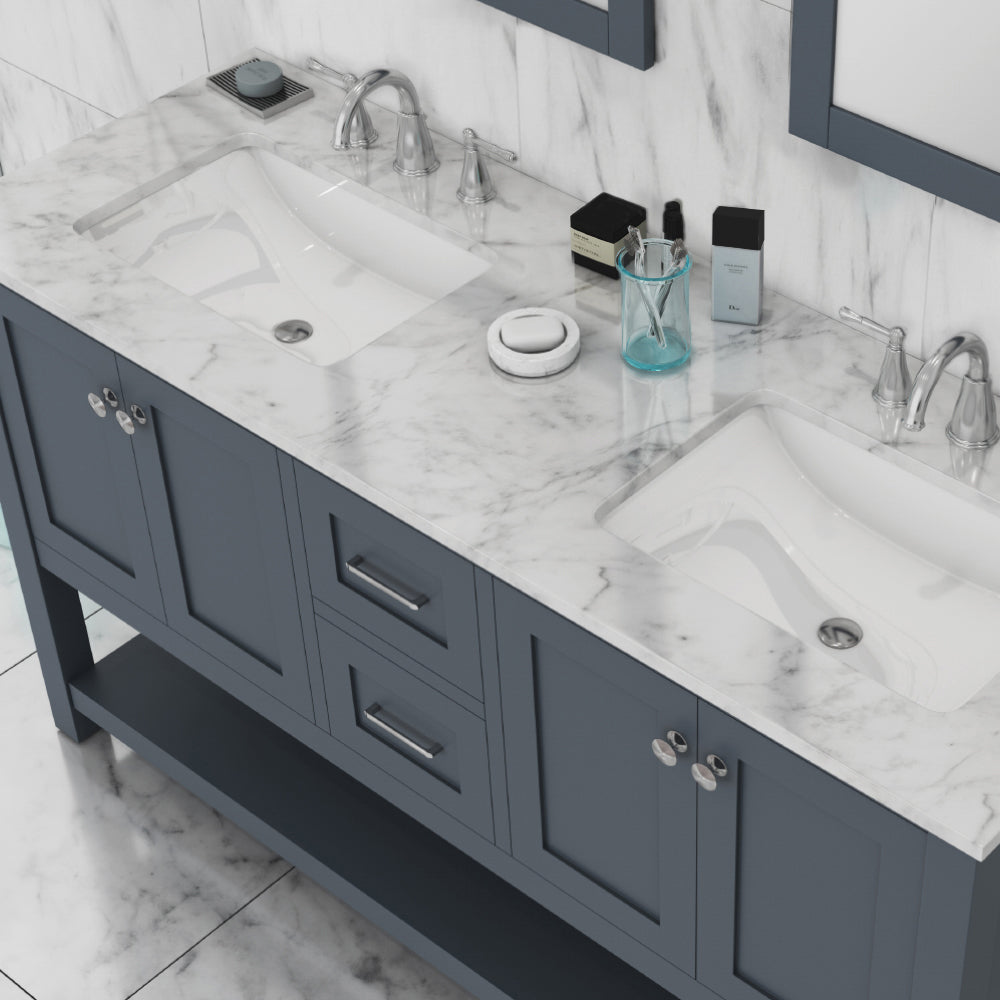 Alya Bath Wilmington 60" Double Vanity & Sinks with Carrera Marble Top | HE-102-60D