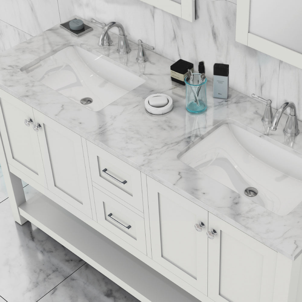 Alya Bath Wilmington 60" Double Vanity & Sinks with Carrera Marble Top | HE-102-60D